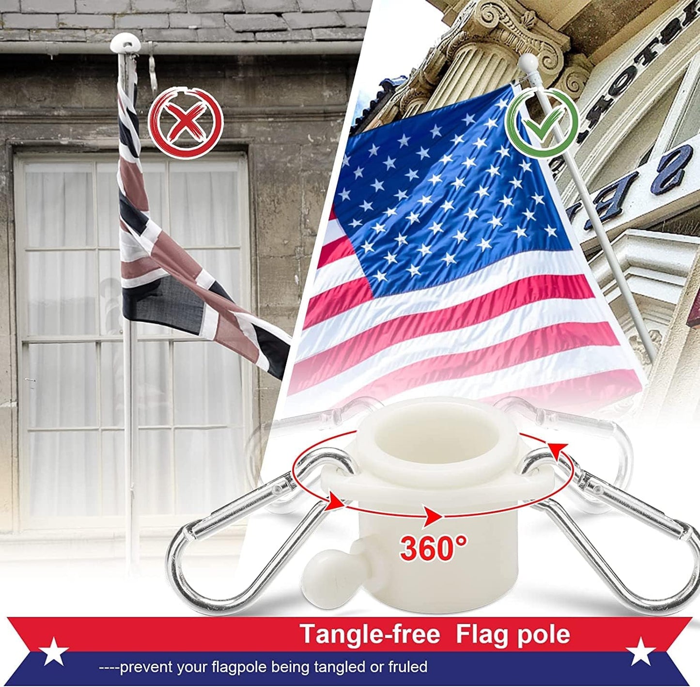 Flag Pole Holder for Outside House - 5ft Heavy Duty Stainless Steel House Flag Pole Kit, Tangle Free Spinning Flagpole For Outdoor Porch Residential Decoration - White