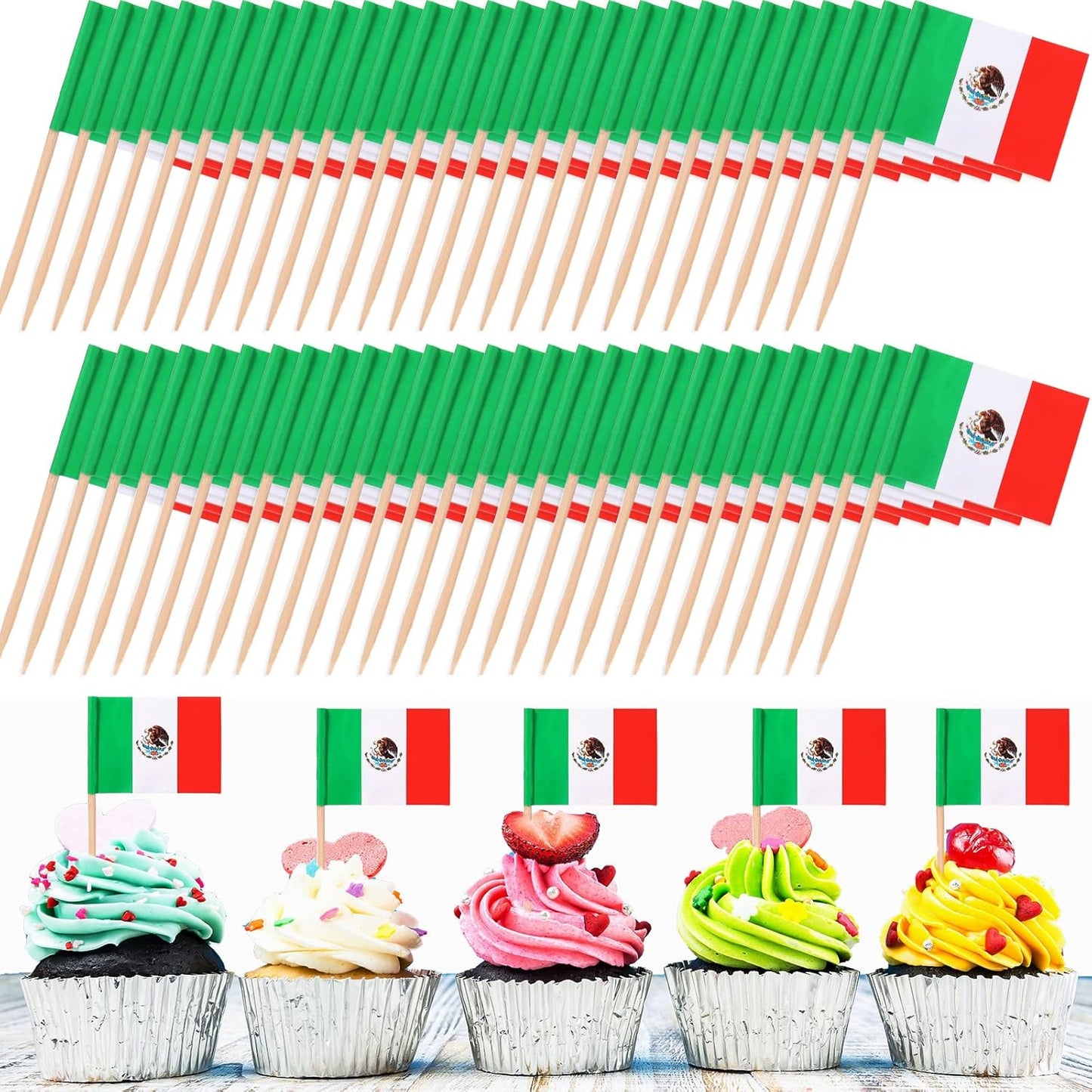 1000 Pcs Mexico Toothpick Flags, Mexican Flag Toothpicks, Cupcake Mexico Toppers, mini Stick Decorations Food Picks for National Day Party Birthday Cocktail Ice Cream Cake