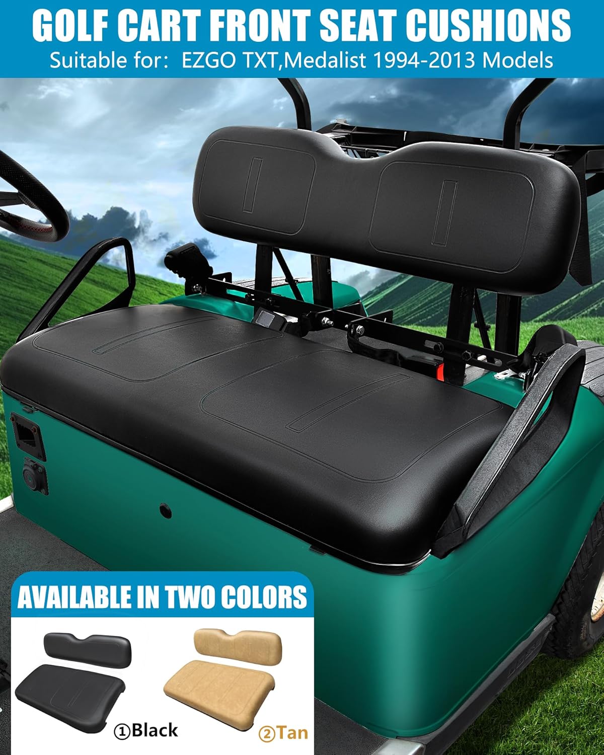 Golf Cart Front Seat Bottom and Back Rest Cushion Assembly Kit Replacement for EZGO TXT/Medalist 1994-2013