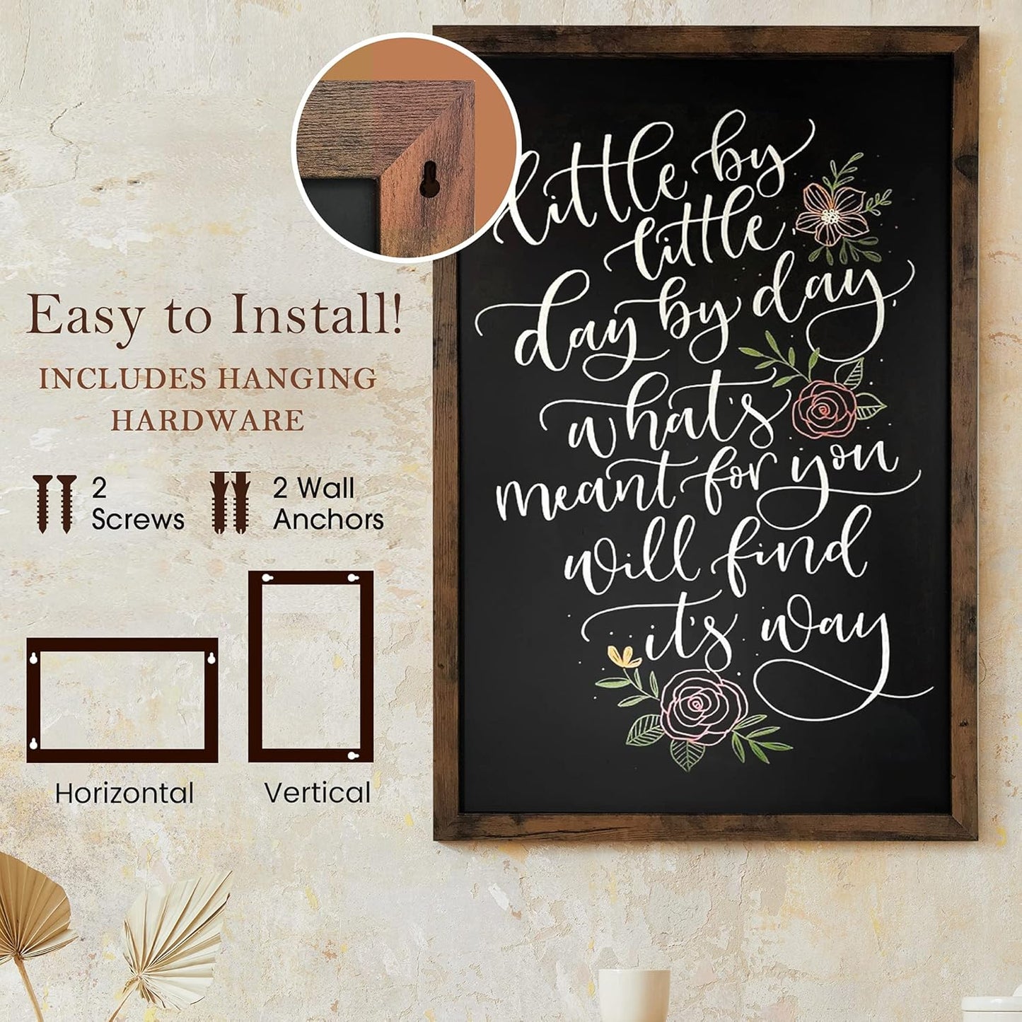 Loddie Doddie Magnetic Chalkboard & Magnet Board - 24" x 36" Rustic Wood Frame - Easy-Erase Stain-Resistant - Hanging Wall Chalkboard