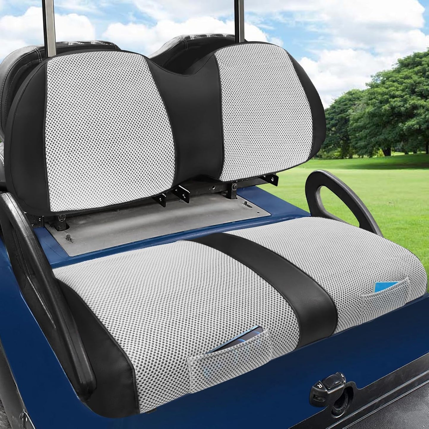 Golf Cart Seat Covers For Club Car Precedent Seat Cover OEM Front, Breathable Fabric and Leather Front Seat Cover Like Gloves, Full Wrap-Around Design of Club Car Precedent Golf Cart Front Seat Cover