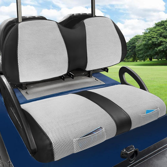 Golf Cart Seat Covers For Club Car Precedent Seat Cover OEM Front, Breathable Fabric and Leather Front Seat Cover Like Gloves, Full Wrap-Around Design of Club Car Precedent Golf Cart Front Seat Cover