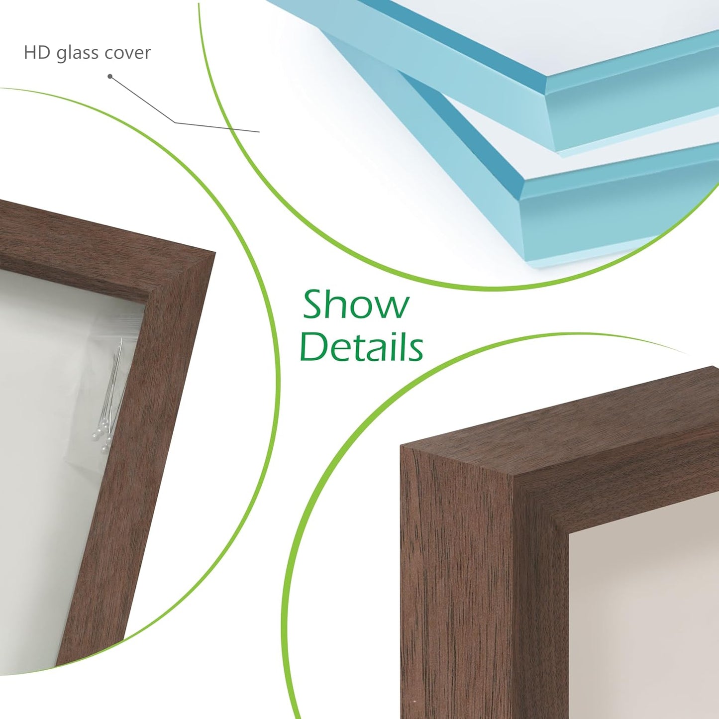 FrameWorks 12” x 16” Dark Oak Wooden Shadow Box Frame – Display Case with Soft Felt Back, Memory Box with Tempered Glass, Display Box with Elegant White Ball Push Pins, Wooden Flower Box