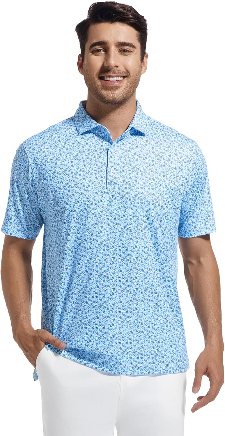 Alex Vando Mens Golf Shirt Moisture Wicking Classic Print Golf Shirts for Men