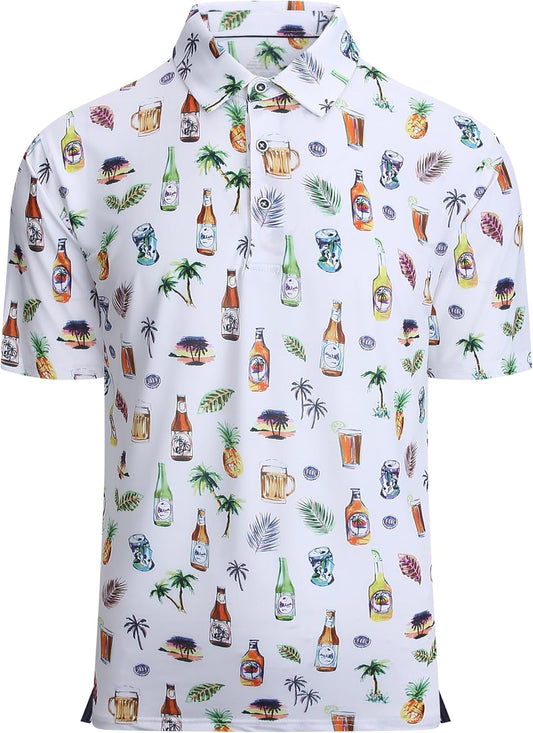 Alex Vando Mens Hawaiian Golf Shirt Moisture Wicking Digital Print Golf Shirts for Men