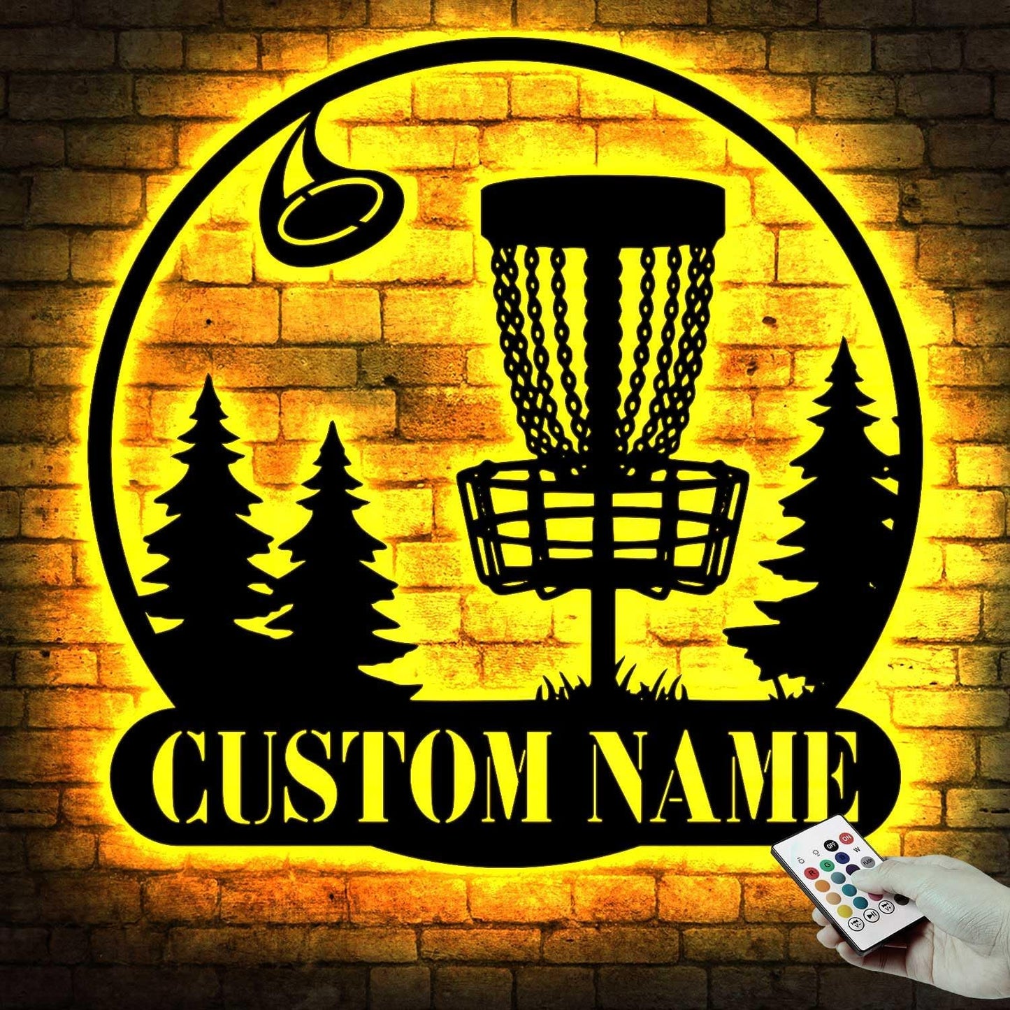 19th Hole Sign with LED Lights Metal Sign – Personalized Name Disc Golf Wall Light, Room Wall Decor for Men, Boys, or Teen Room, Great Father's Day, Gifts for Dad Model-Disc07