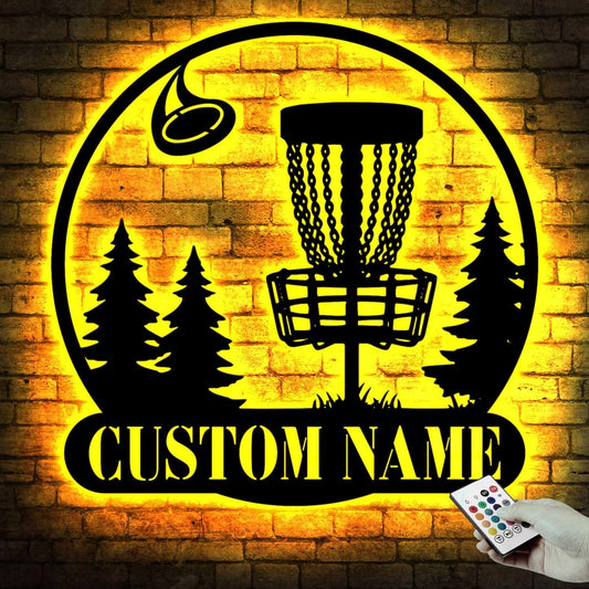 19th Hole Sign with LED Lights Metal Sign – Personalized Name Disc Golf Wall Light, Room Wall Decor for Men, Boys, or Teen Room, Great Father's Day, Gifts for Dad Model-Disc07