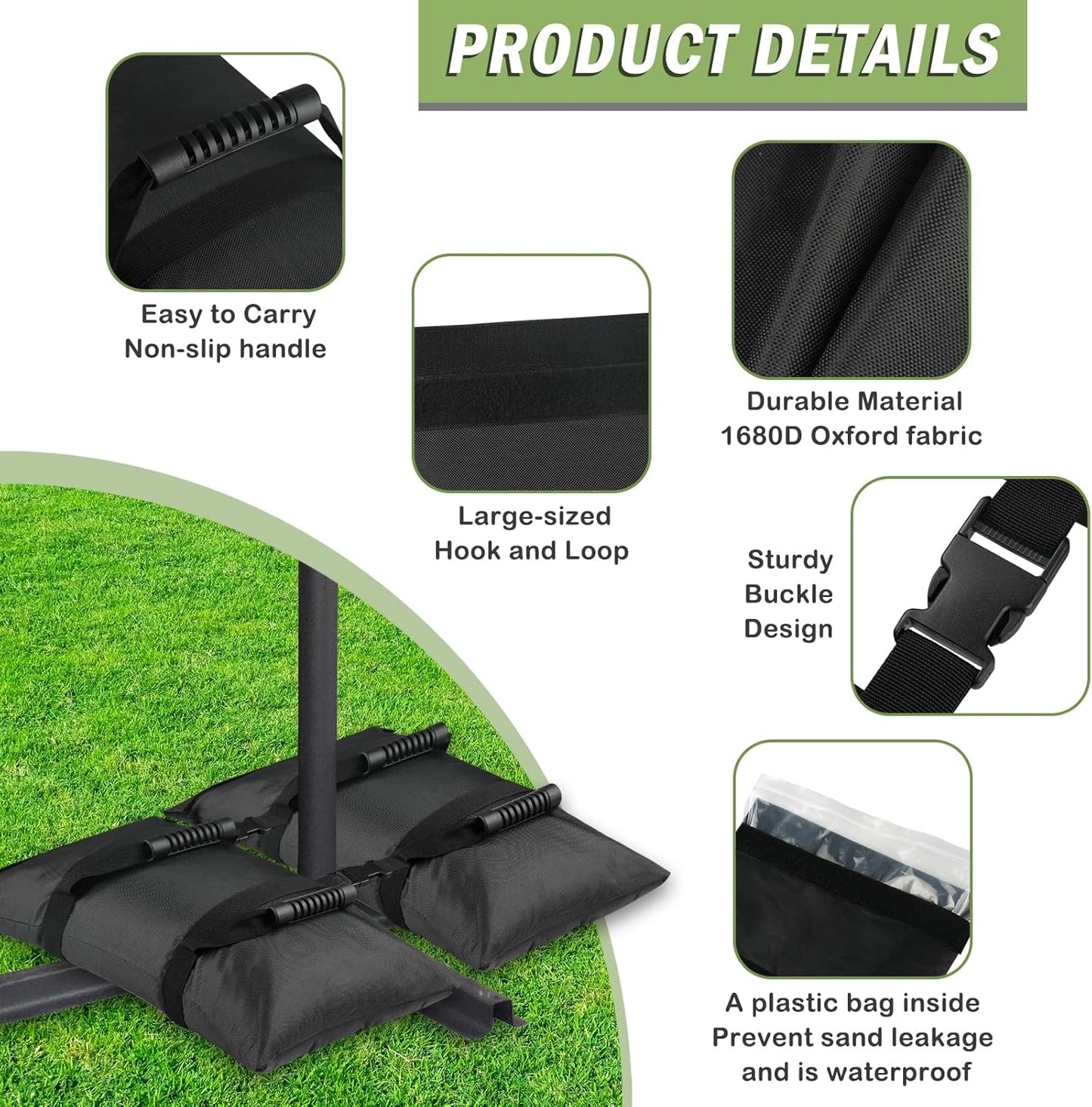 Esmorah Umbrella Base Weights Sand Bags, 2 Pack 45lbs Fillable Weight Bags to Hold Things Down, Black Weighted Base Sandbags for Outdoor Furniture Patio Cantilever Umbrellas Stand (Without Sand)