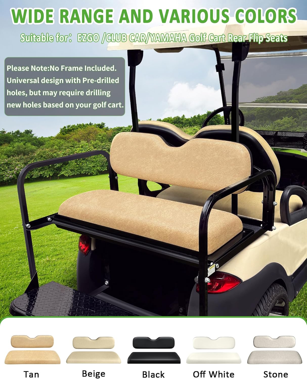 Universal Rear Replacement Cushions for Golf Cart Flip Rear Seat,Golf Cart Back Seat for EZGO TXT RXV ST for ST Sport for Valor Models for Club Car,Seat Bottom Cushion and Back Cushion Set