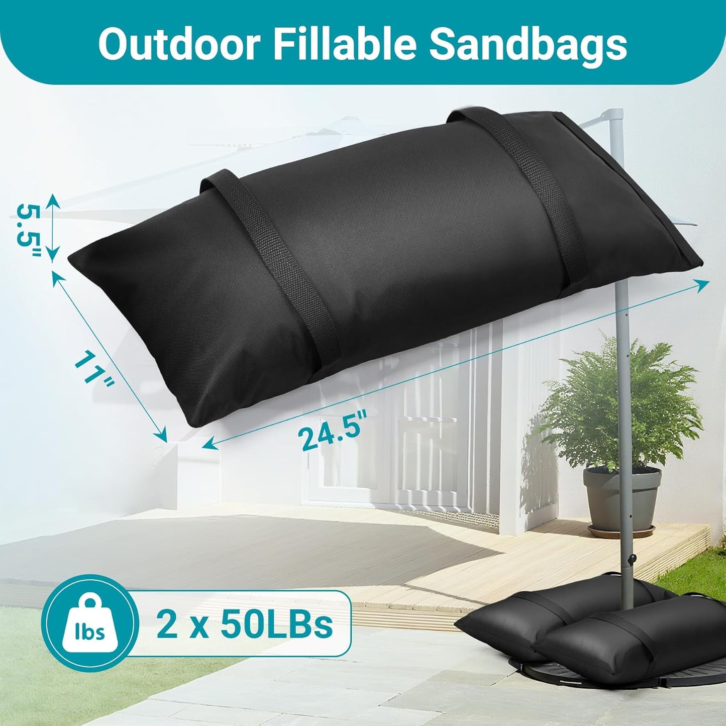 Umbrella Base Weights Fillable Sandbags, 2 Packs Sand Bags for Weight, Outdoor Weatherproof Heavy Duty Weight Sandbag for Furniture Umbrella Stand Garden Cantilevers Poolside Accessories