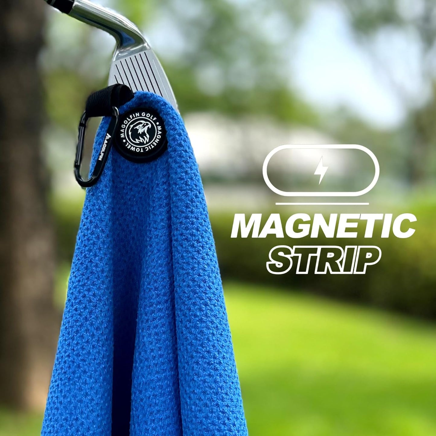 2-Pack Magnetic Golf Towel with Clip, Microfiber Waffle Design - Industrial Strength Magnet for Strong Hold to Golf Bags, Carts & Clubs - Blue