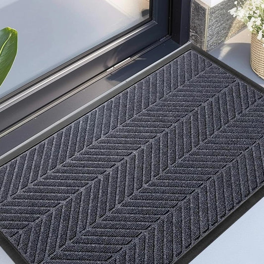 Front Door Mat 36"x24" Indoors Outdoors Welcome Mats, Waterproof Non-Slip Rubber Backing Heavy Duty Doormat Outside Entrance, Low Profile Entryway Rugs Floor Mat for Patio, Pattern A Grey