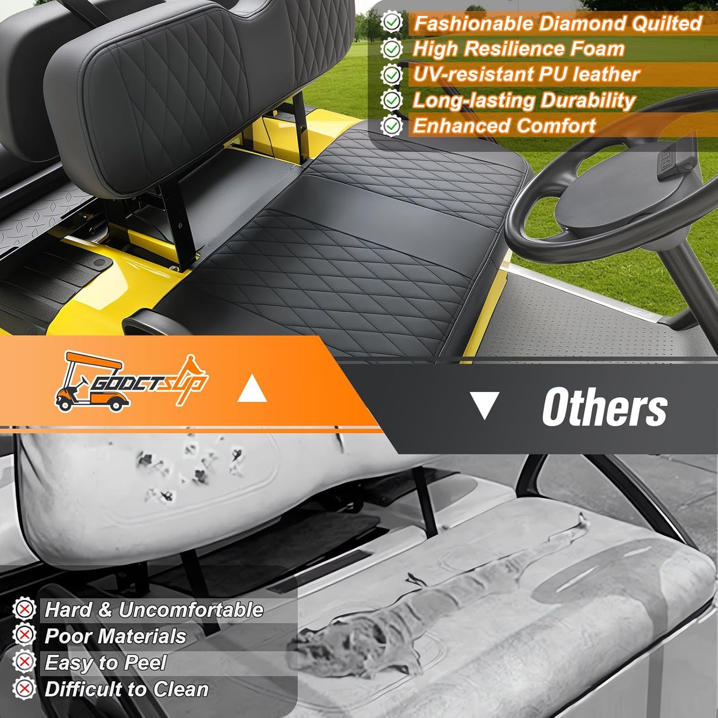 Golf Cart Front Seat Replacement Cushion Assembly Kit for EZGO TXT&Medalist 1994-2013 Golf Cart, EZGO Front Seat Cushions- Includes Soft Seat Cushion and Back Cushion Set, Black