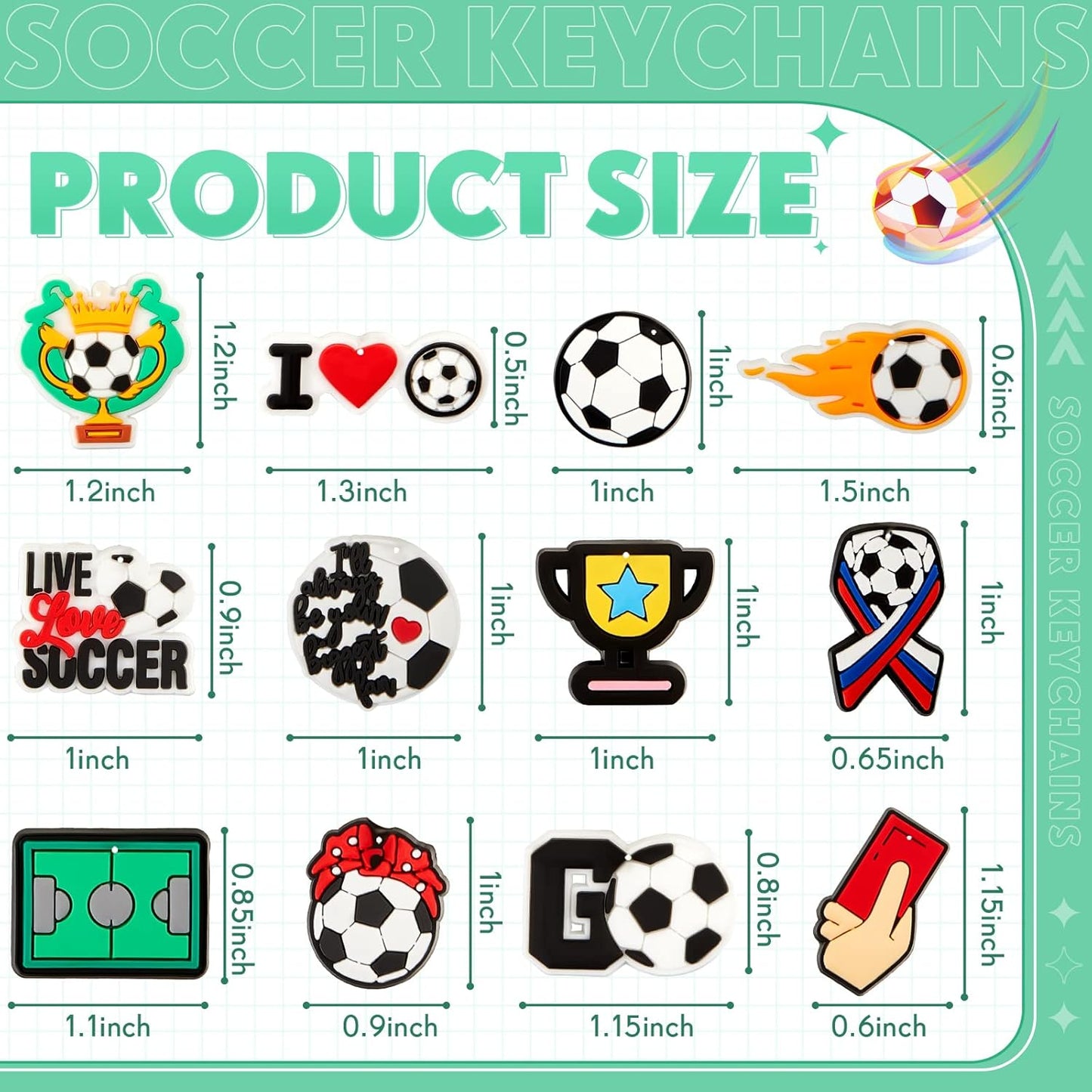 Batiyeer 36 Pack Soccer Keychains Bulk Party Favors Sports Ball Key Chains Funny Keyring Gifts for Birthday Supplies