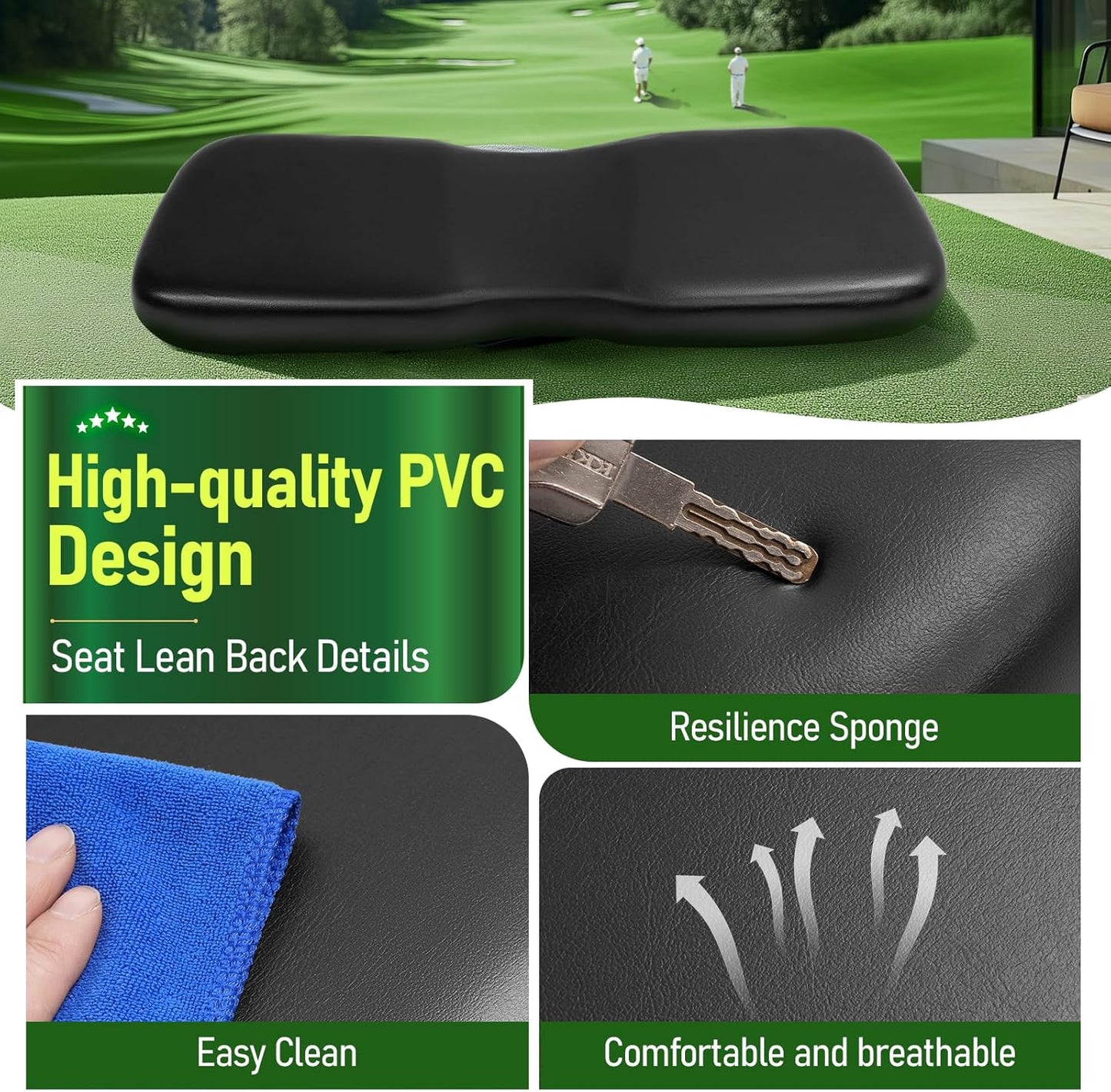 Seat Backrest Front Compatible with 2000.5-up Club Car DS Golf Cart Seat Back Cushion Black Plastic Foam Wood