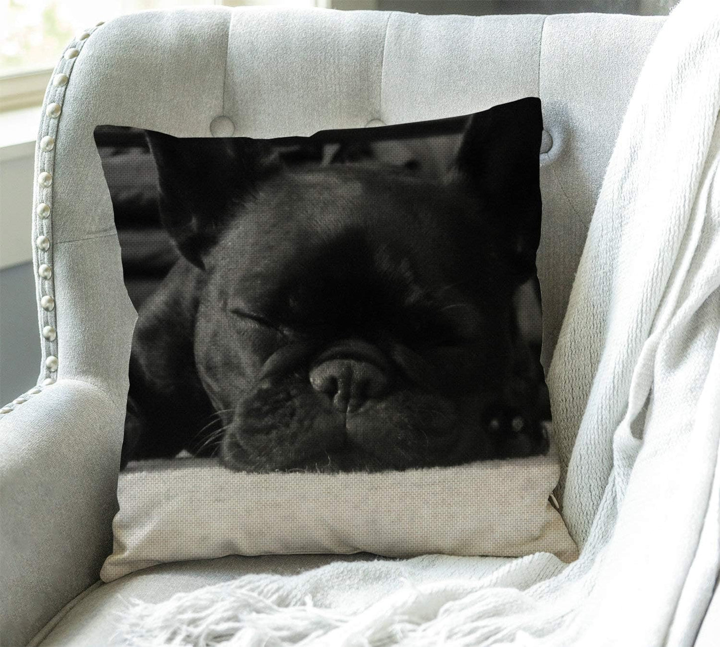 Swono French Bulldog Cotton Linen Throw Pillow Case Home Decorative Cushion Cover for Sofa Couch Bedding 18x18 Inches