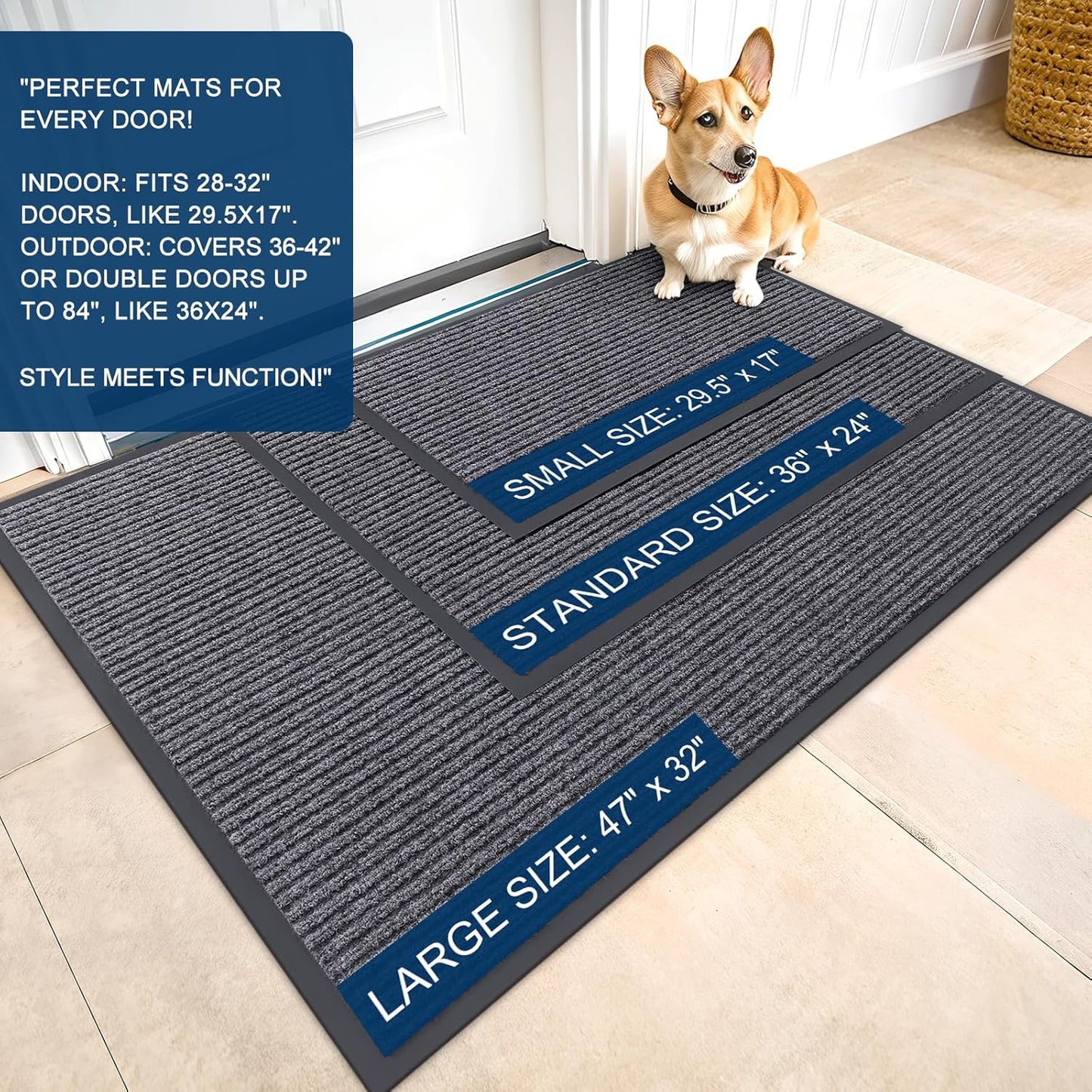 OLANLY Front Door Mat Indoor Outdoor Entrance, Waterproof Heavy Duty Doormat, Fade Resistant, Low Profile, Easy Clean Patio Porch Welcome Floor Mats for Entry, 47x32, Grey