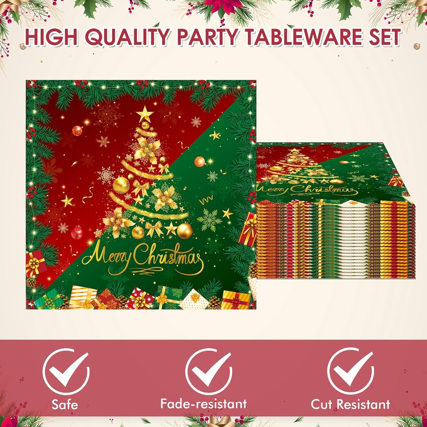 40 PCS Christmas Party Supplies,Gorgeous Christma Party supplies Tableware Set Include Christmas Paper Plates and Napkins for Xmas Tree Reindeer Snowflake Holiday,Serves 20 Guests