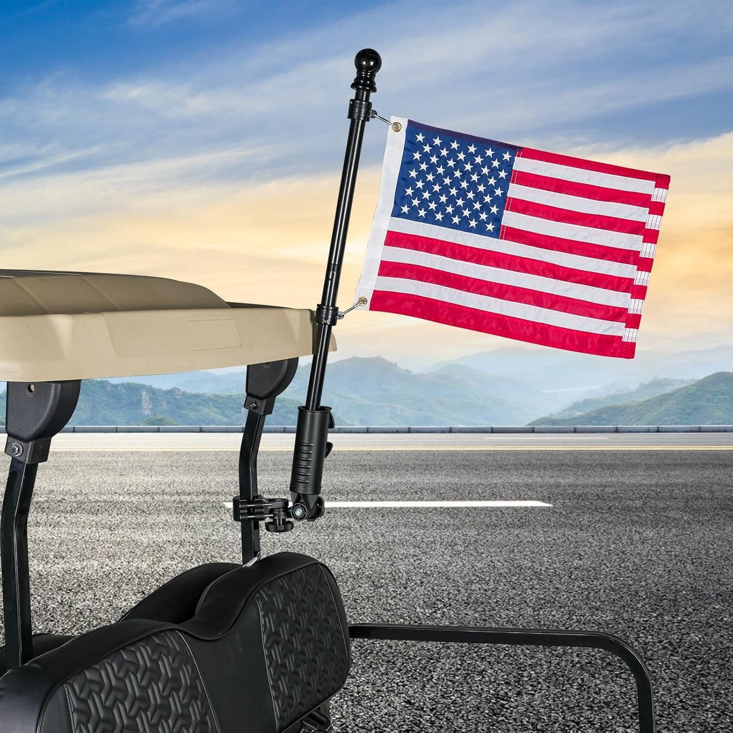 10L0L Golf Cart Flag Holder, Flag Pole Kit for Yamaha Club Car DS/Precedent and EZGO TXT/RXV Golf Cart, Embroidered USA Flag (12"×18") Included