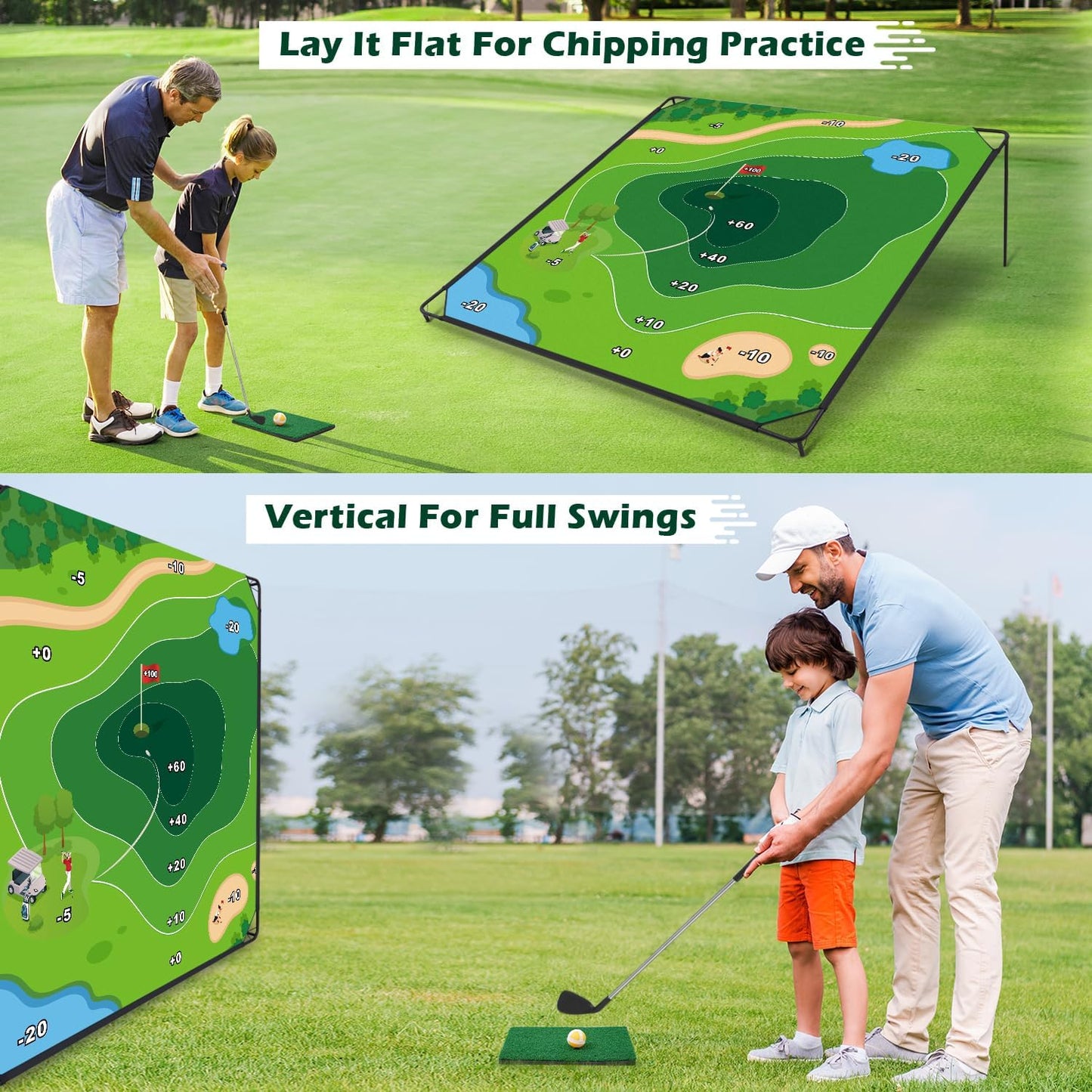 MOLACHI Golf Chipping Game, 71"x71" Portable Sticky Golf Play Mat, Indoor Outdoor Golf Practice, 2 Adjustable Clubs ＆ 20 Sticky Golf Balls for Adults, Family Fun Yard Game Golf Lawn Activity