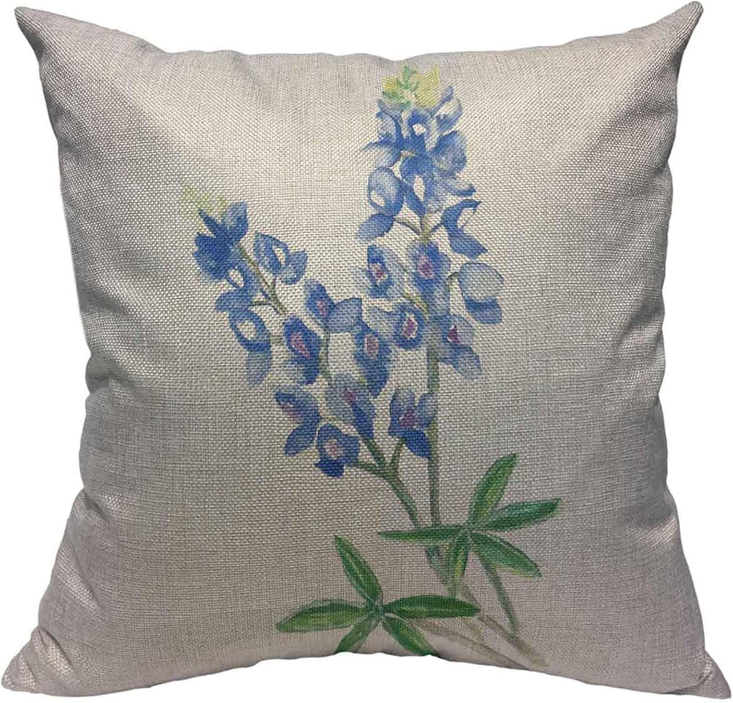 Throw Pillow Covers Blue Texas Watercolor Bluebonnet Cotton Linen Decorative Square Pillowcases Cushion Cover 18 X 18 Inch