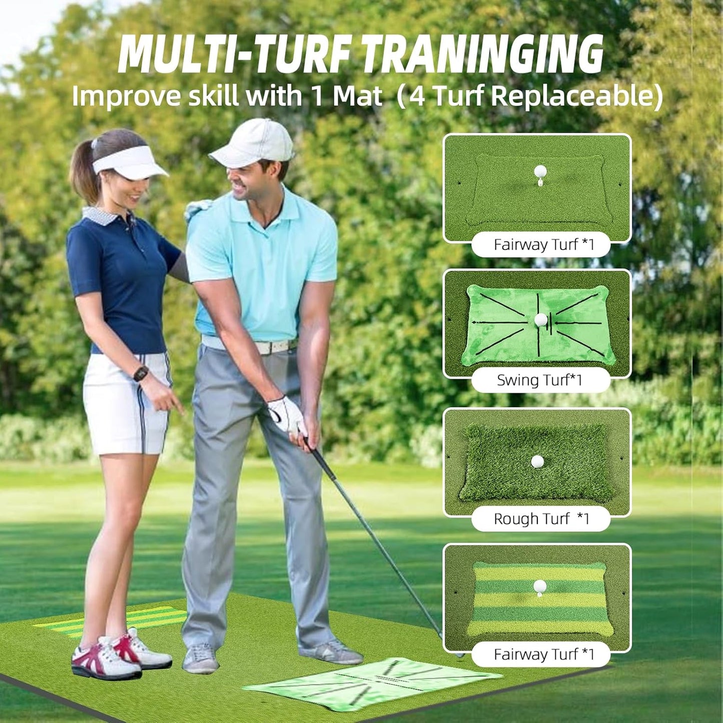 Golf Hitting Mat Indoor Outdoor, 5 * 4ft Thickened Golf Practice Mat with 3 Turfs for Backyard Swing,Driving Chipping Training