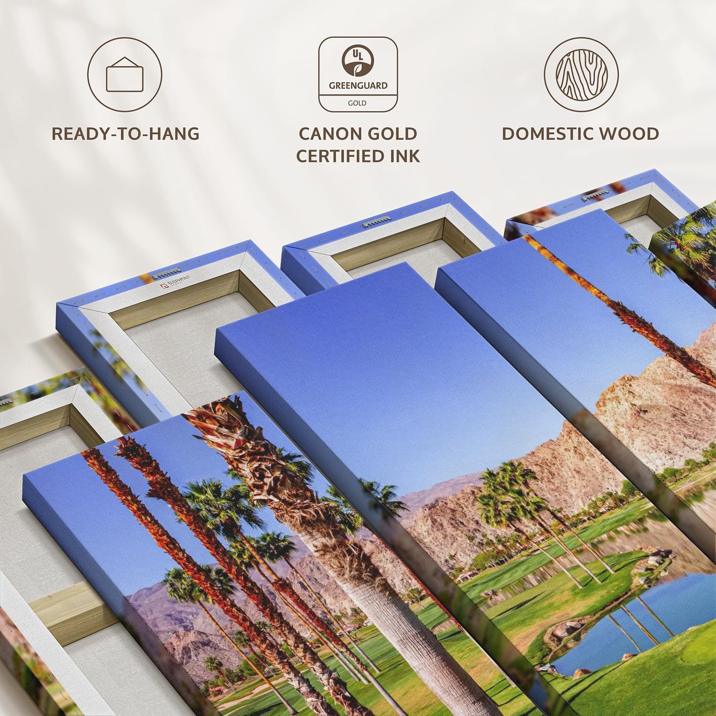 ElephantStock La Quinta Golf Course Wall Art - Horizontal Canvas - 4-Piece Living Room Wall Decor - Photography Sports Canvas Print - Beige and Brown Decor for Wall - 24" X 14"