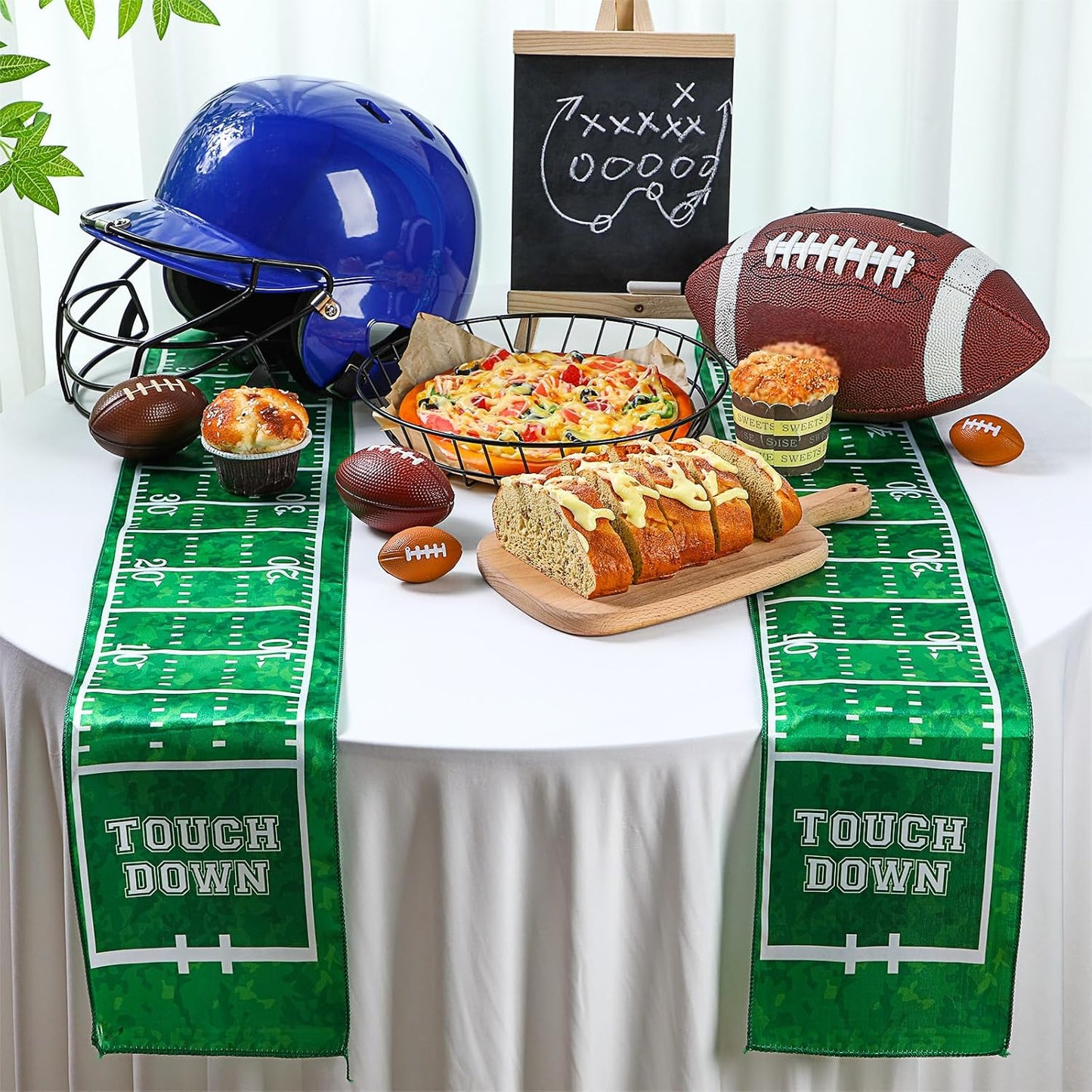 6 Pcs Football Party Table Runner 60 x 6 Inch Sports Tablecloth Runner Football Field Tablecloth Striped Table Cover for Sports Party Dining Room