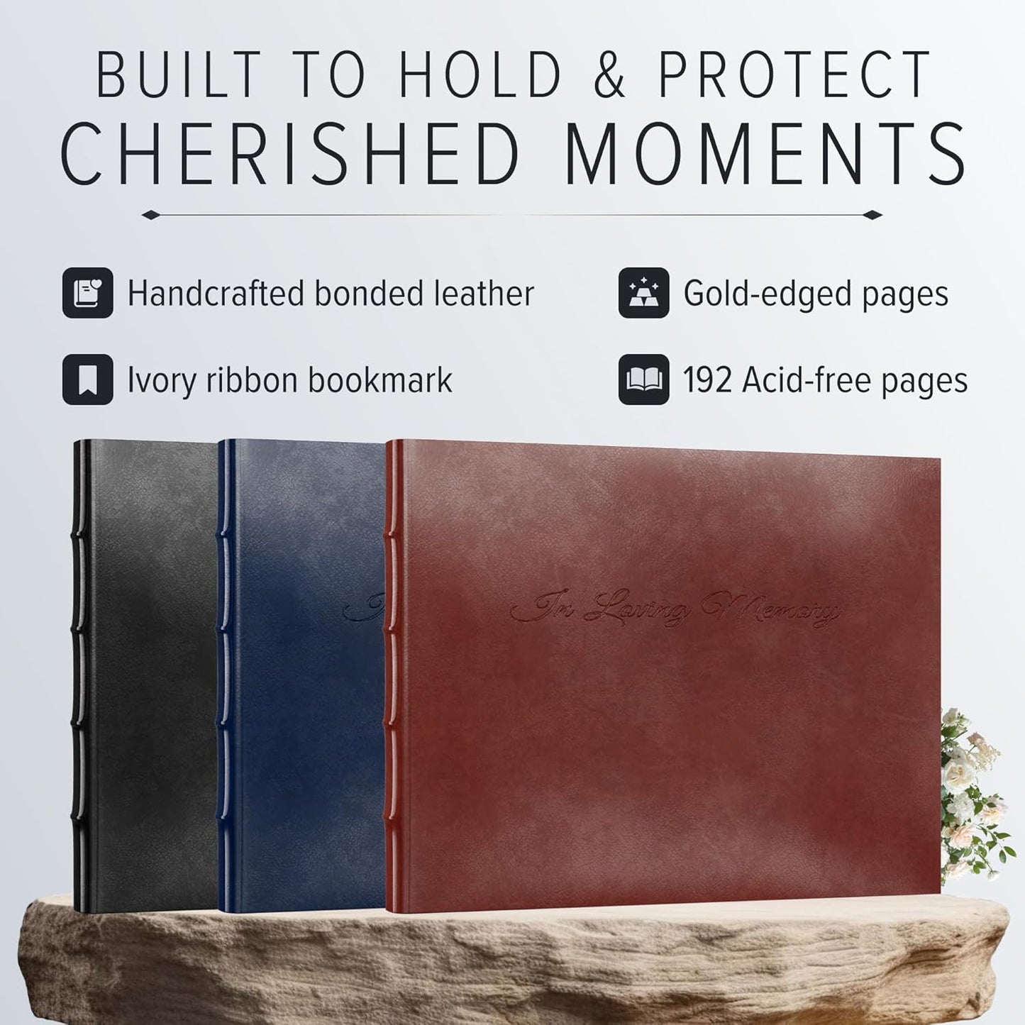 Gallery Leather Funeral Guest Book for Memorial Service and in Loving Memory with 192 Lined Pages - Hardcover, Bound Leather Guest Sign in Book - 7 x 9 - Camden Red