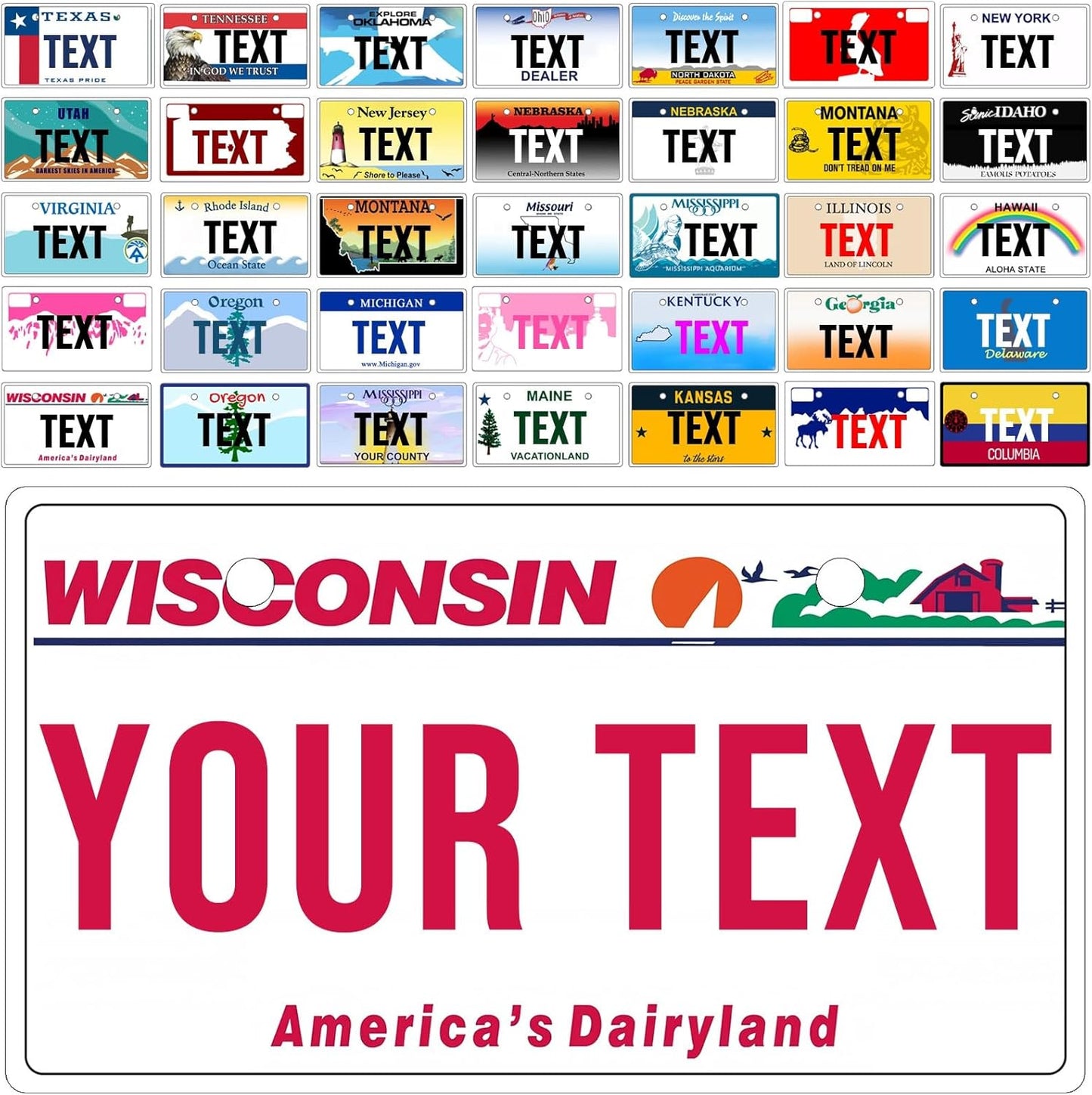 Custom State License Plates 50 States,Personalized Wisconsin Motorcycle License Plate - 3 Sizes - Customized Customizable State Car Tag Plate for Motorcycle,Golf Cart,7x4 Inch
