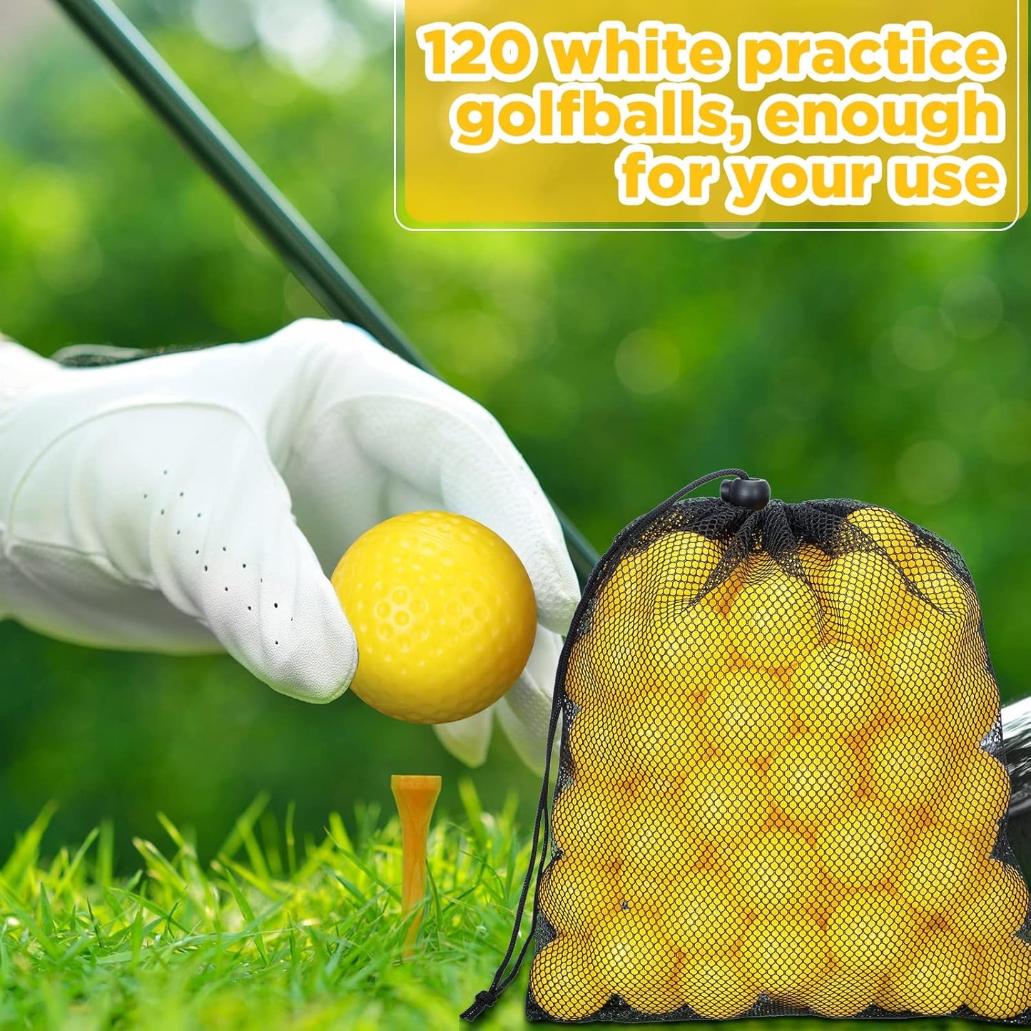 Yunsailing 120 Pcs Plastic Practice Golf Balls Bulk Hollow Training Golf Balls with 2 Pcs Mesh Drawstring Storage Bags for Indoor Outdoor Training and Practice
