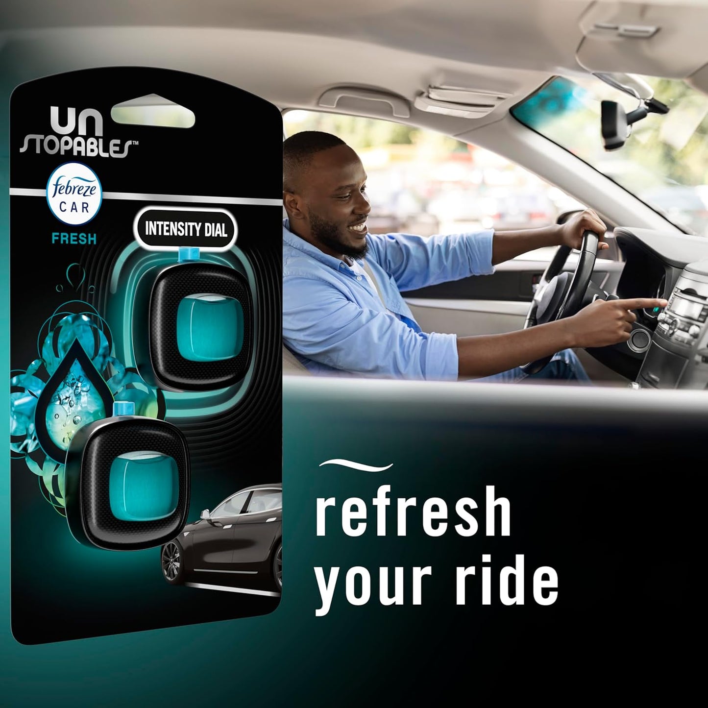 Febreze Unstopables Car Odor-Fighting Car Freshener Vent Clip Fresh Scent, .07 oz. Car Vent Clip, 4 Count (Pack of 1) (Packaging may vary)