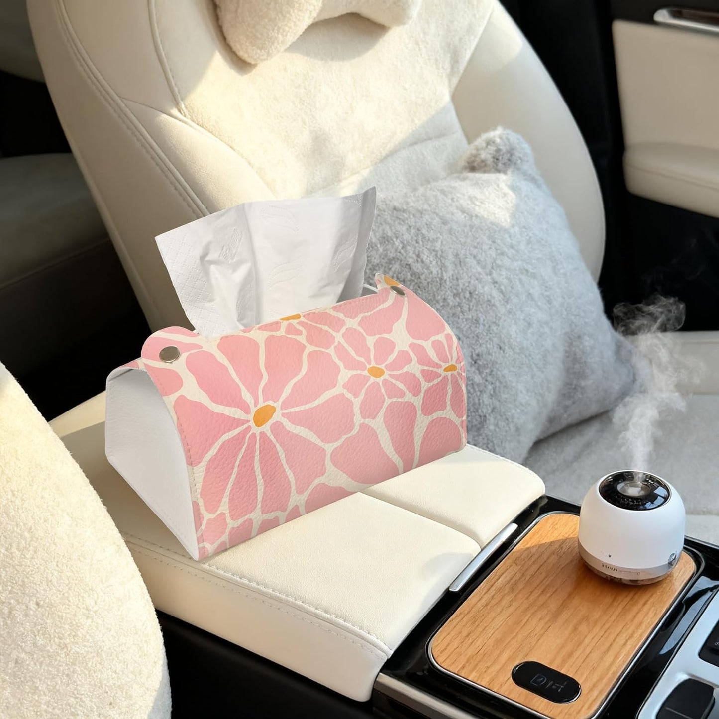 Pink Retro Groovy Flower Tissue Box Cover Holder – Rectangular Tissue Organizer, Decorative Napkin Box Case for Home, Office & Car