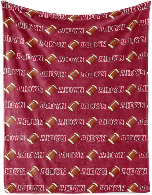 Custom Name Football Blanket - Personalized Names Soft Plush Flannel Throw Blankets for Baby Kids Teen Boys Girls Holidays Birthdays Gifts Color13