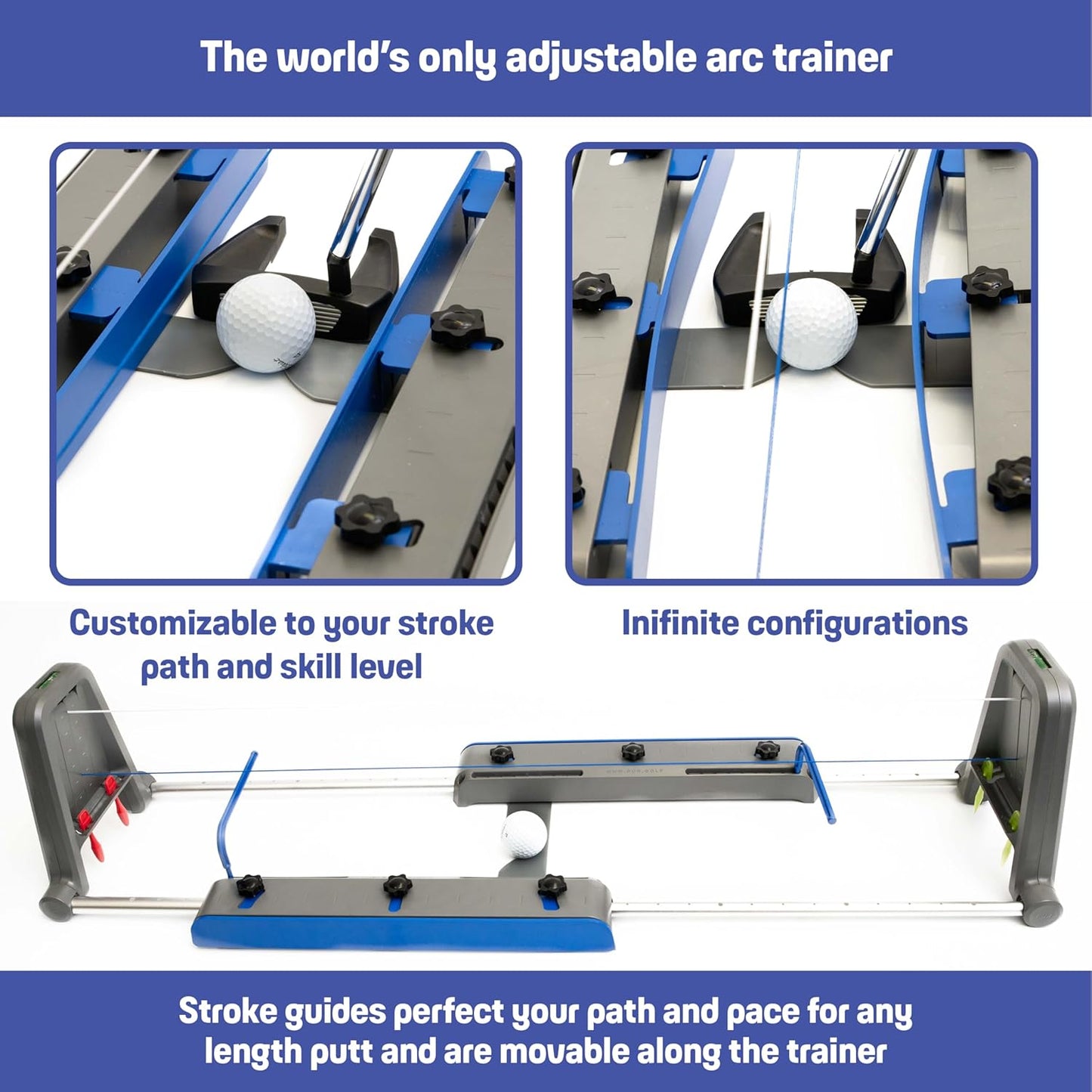 Golf Putting Trainer: Pur Truth Replaces 8 Most Used Golf Putting Aids - Premium Mastery System - Perfect Eyeline Accuracy, Stroke Path, Length and Arc. Precise Square Face Training.