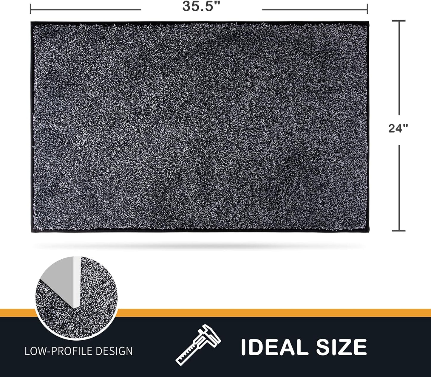 PURRUGS Dirt Trapping Door Mat 24" x 35.5", Non-Slip Machine Washable Entry Rug, Shoe Scraper, Dog Doormat, Super Absorbent Welcome Mat for Front & Back Door, Muddy Shoes & Paws, Bluish Grey-Black