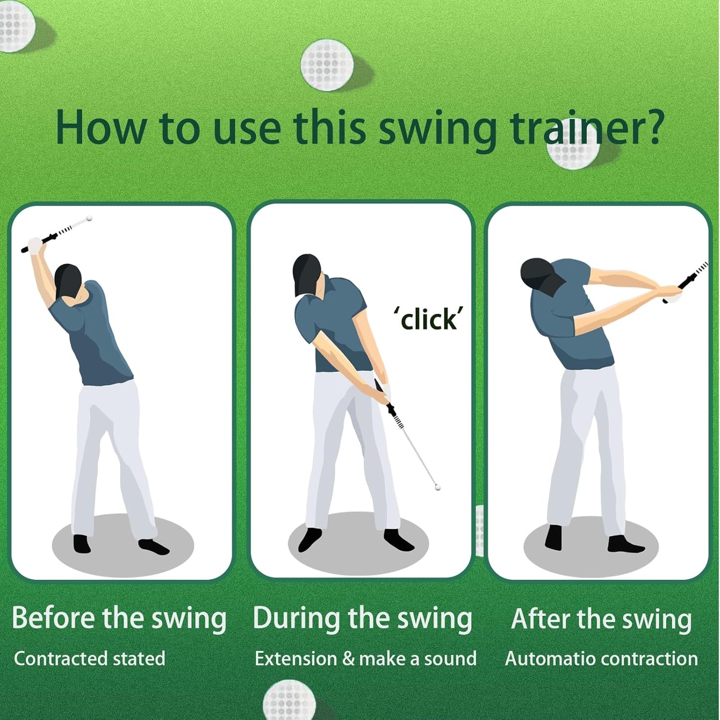 MuvTcroz Retractable Golf Swing Trainer, Golf Training Aid and Grip Trainer with Click Feedback for Right-Handed - Ideal Golf Swing Training Aid for Indoor & Outdoor Practice Use
