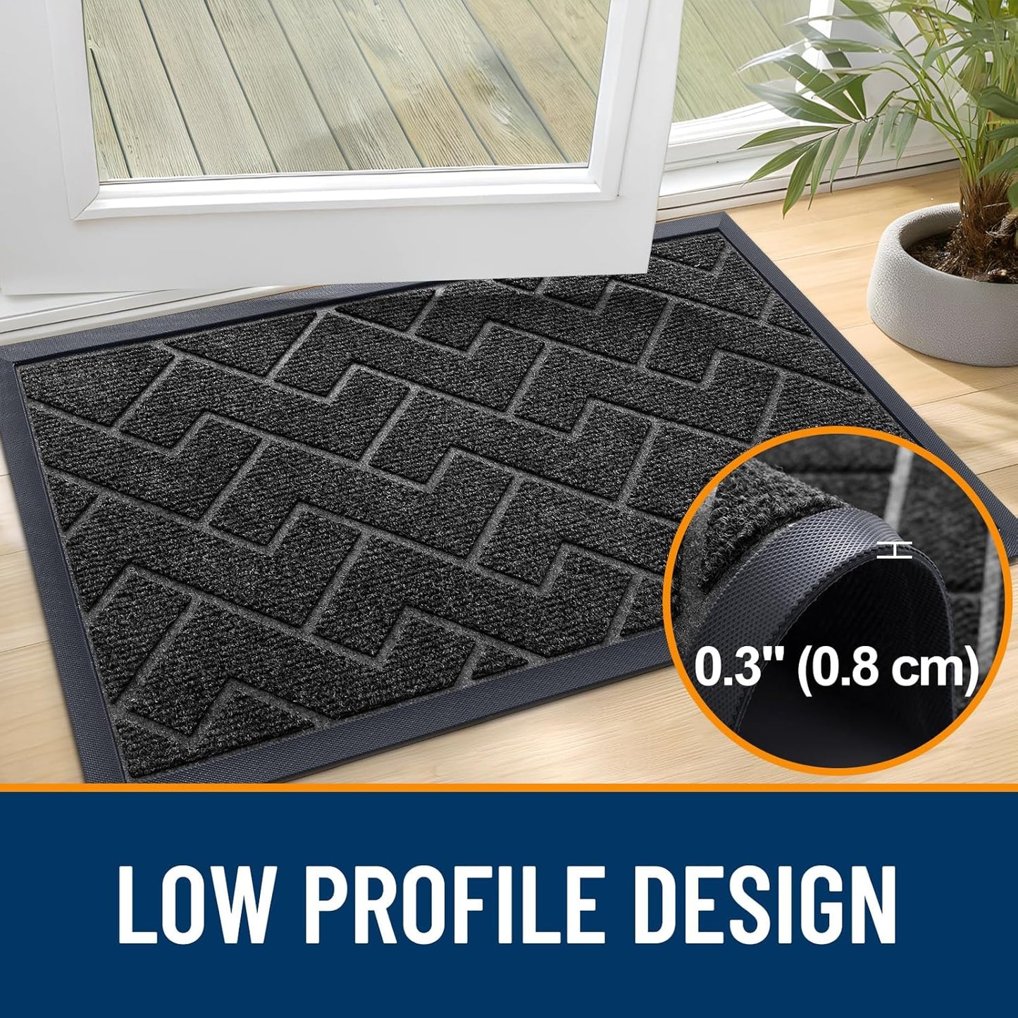 OLANLY Front Door Mat Indoor Outdoor Entrance, Waterproof All-Season, All-Weather Doormat, Sturdy Natural Rubber, Low Profile, Easy Clean Patio Porch Entryway Mat, Herringbone Brick (Black, 71x23)
