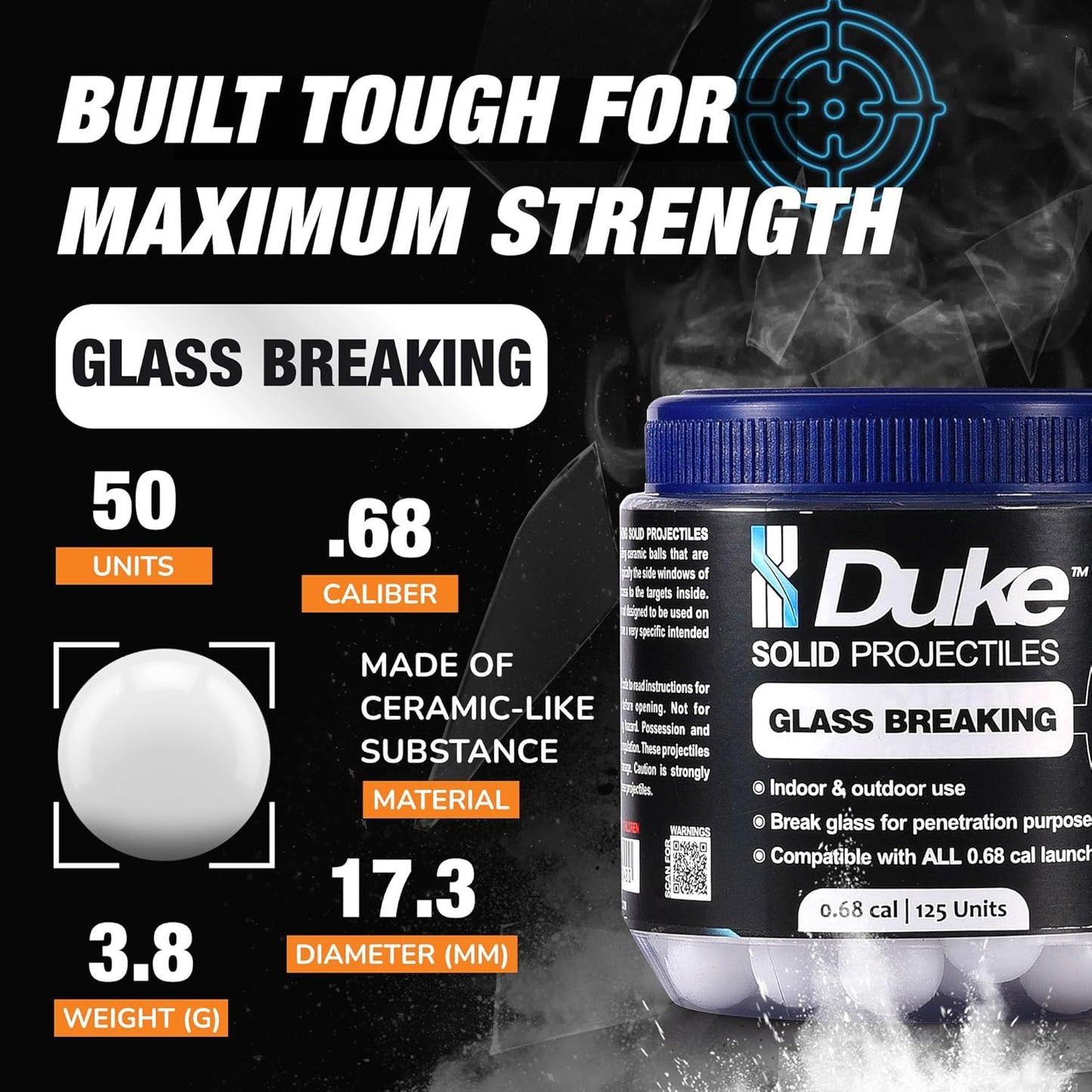 Duke Kinetic Projectiles - 68 Caliber Projectiles, 68 Cal Hard Plastic Balls Compatible with 68 Caliber Self Defense Gun, Non-Lethal for Training