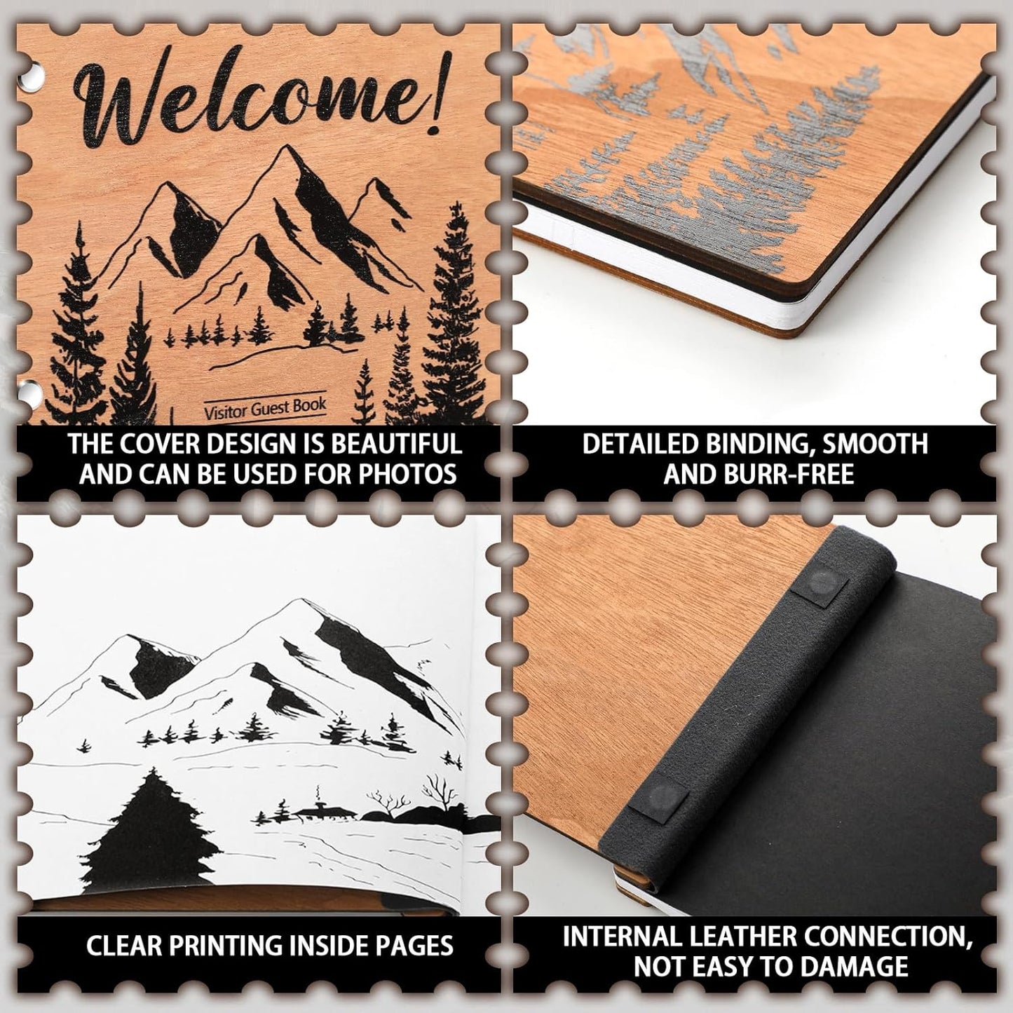 Skyygemm Visitor Wooden Guest Book with Pen 8 x 6 Inches 120 Pages Memory Scrapbook Rustic Signature Party Sign in Xmas Gift for Couple Guests Book