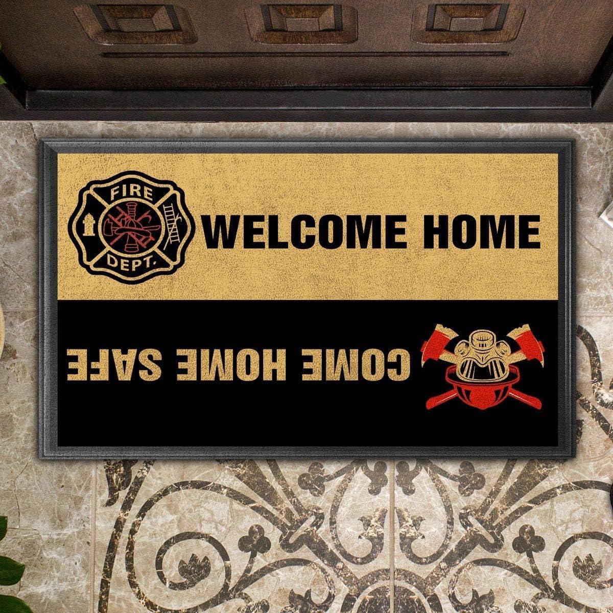 Save Lives Doormat Firefighter Welcome Home Come Home Safe Non Slip Entryway Rugs for Indoor Floor Door Mat Dries Quickly Kitchen Mat Natural Durable Easy to Maintain Bath Mat 18x30 inch