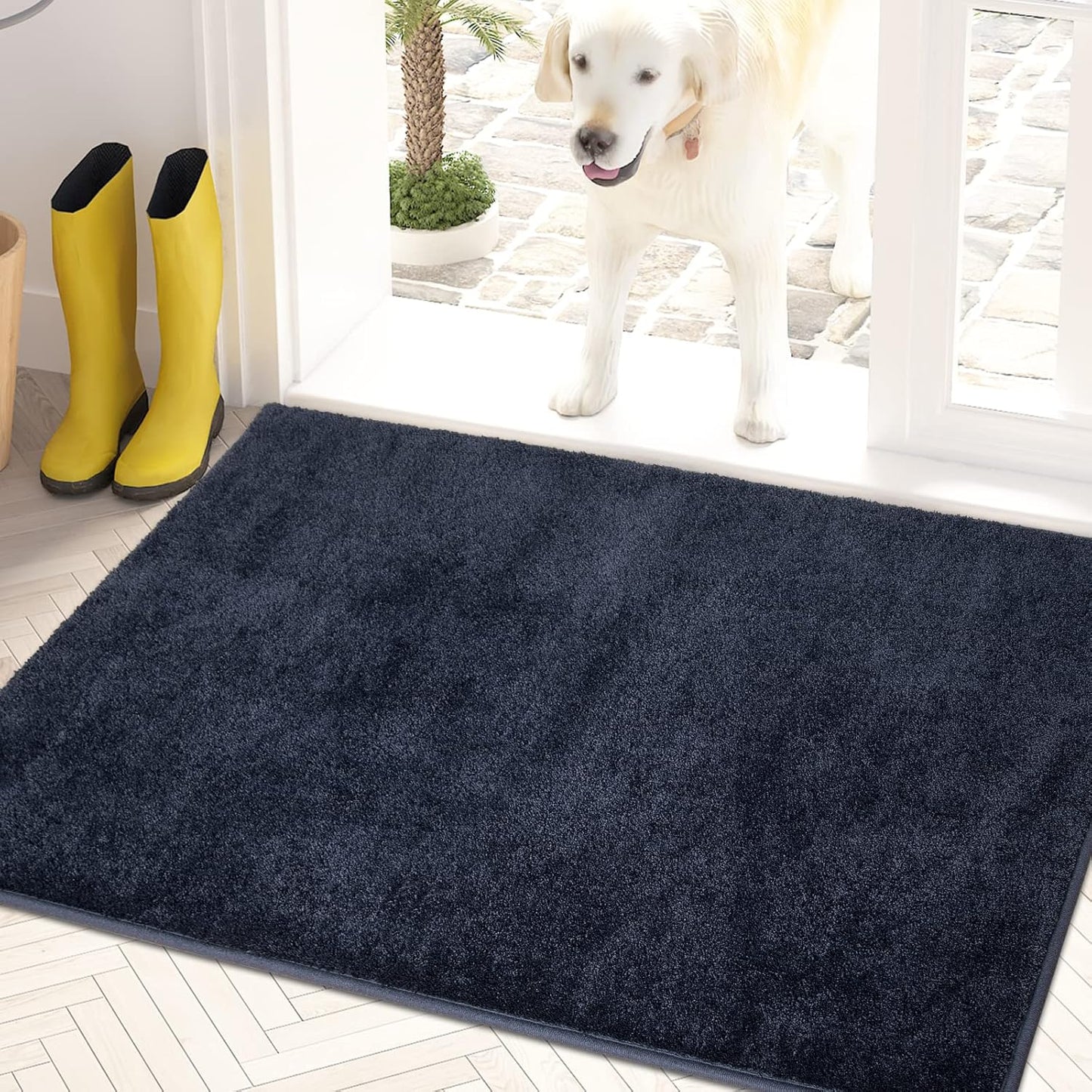 PURRUGS Dirt Trapping Door Mat 20" x 31.5", Non-Slip Machine Washable Entry Rug, Shoe Scraper, Dog Doormat, Super Absorbent Welcome Mat for Front & Back Door, Muddy Shoes & Paws, Navy Blue