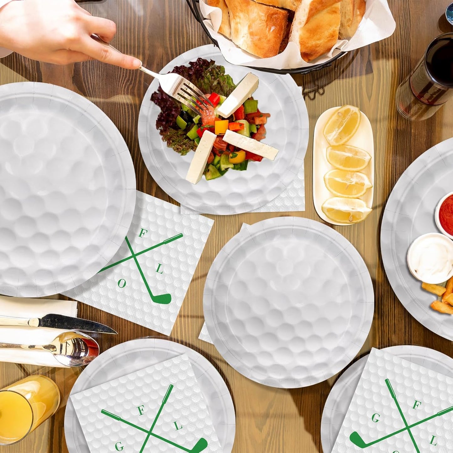 96pcs Golf Party Plates Napkins Golf Birthday Party Supplies Paper Plates Plastic Forks Disposable Tableware Set for Kids Serve 24 Guests