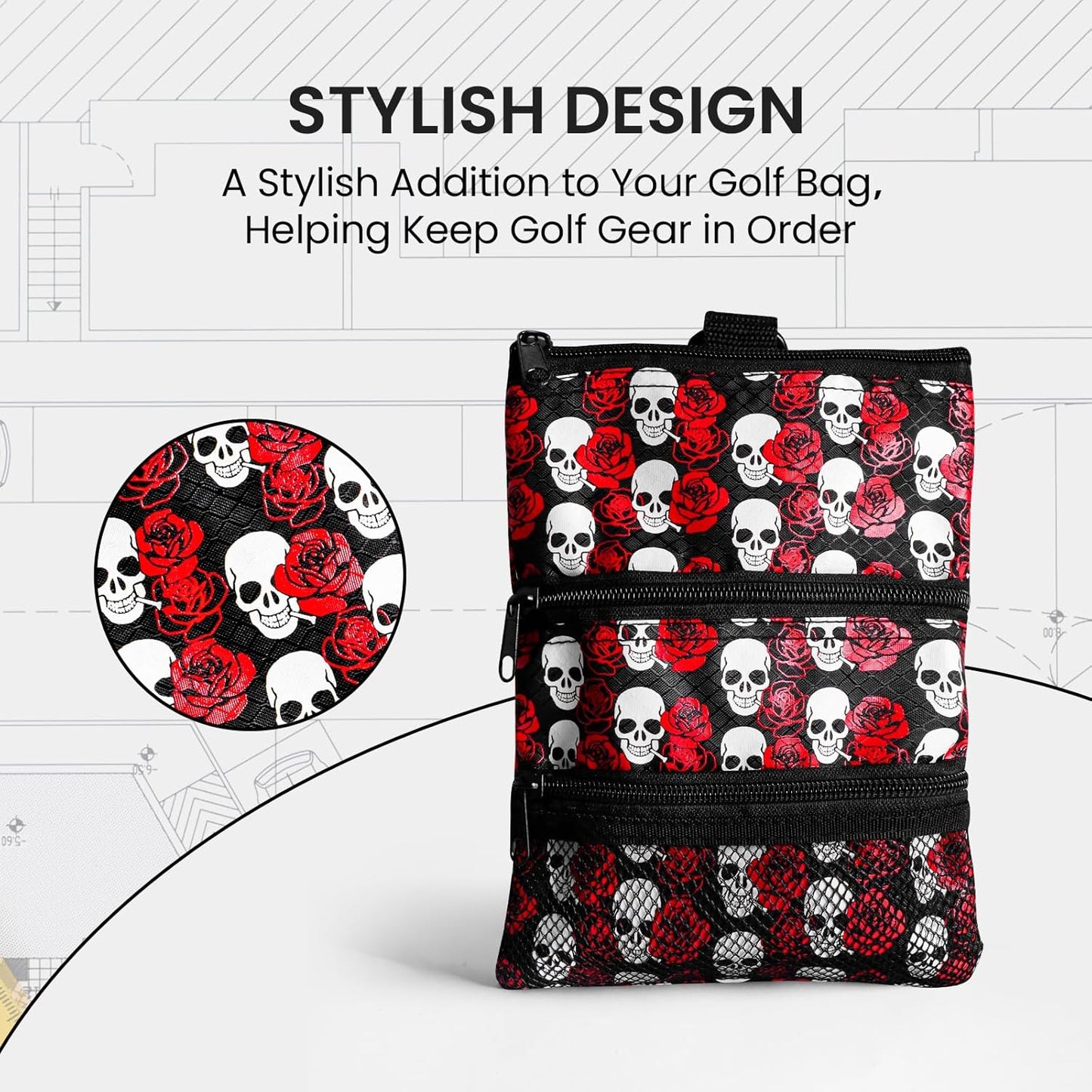 FINGER TEN Golf Pouch Bag for Valuables Tee Color with 4 Golf Pencil Pack, Zippered Pocket Gear Clip Hook to Bag