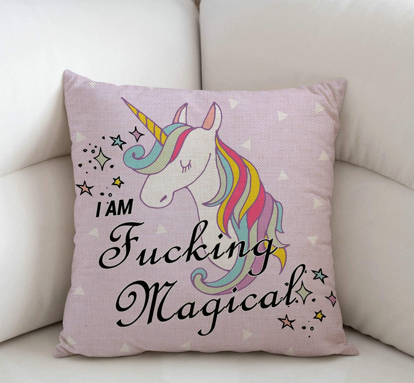 Swono Funny Unicorn Cotton Linen Throw Pillow Case Home Decorative Cushion Cover for Sofa Couch Bedding 18x18 Inches