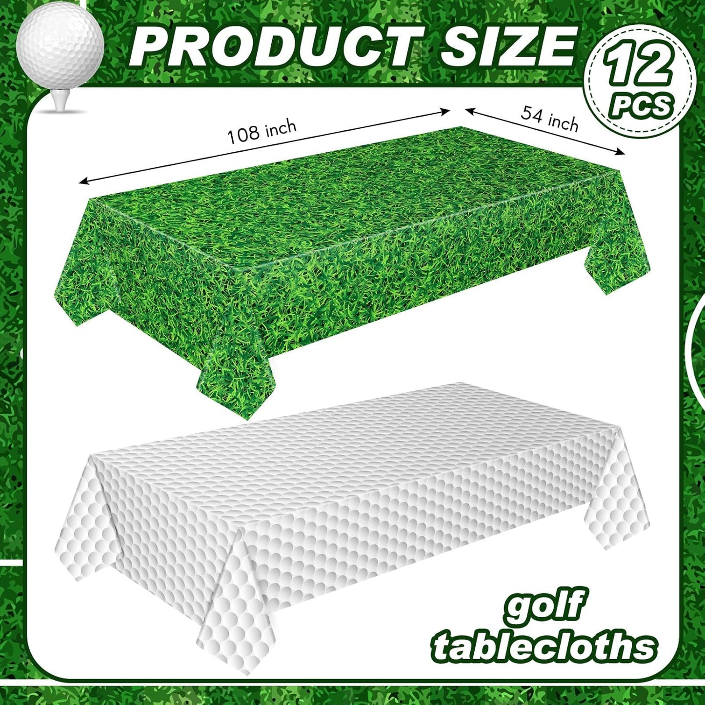 Mixweer 12 Pcs Golf Plastic Tablecloth 54 x 108 Inch Golf Party Disposable Table Cover Grass Pattern Party Supplies Plastic Sport Theme Table Cover Rectangle Grass Decoration for Stadium