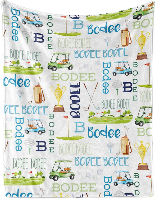 Custom Name Golf Blanket - Personalized Names Soft Plush Flannel Throw Blankets for Baby Kids Teen Boys Girls Holidays Birthdays Gifts Color20