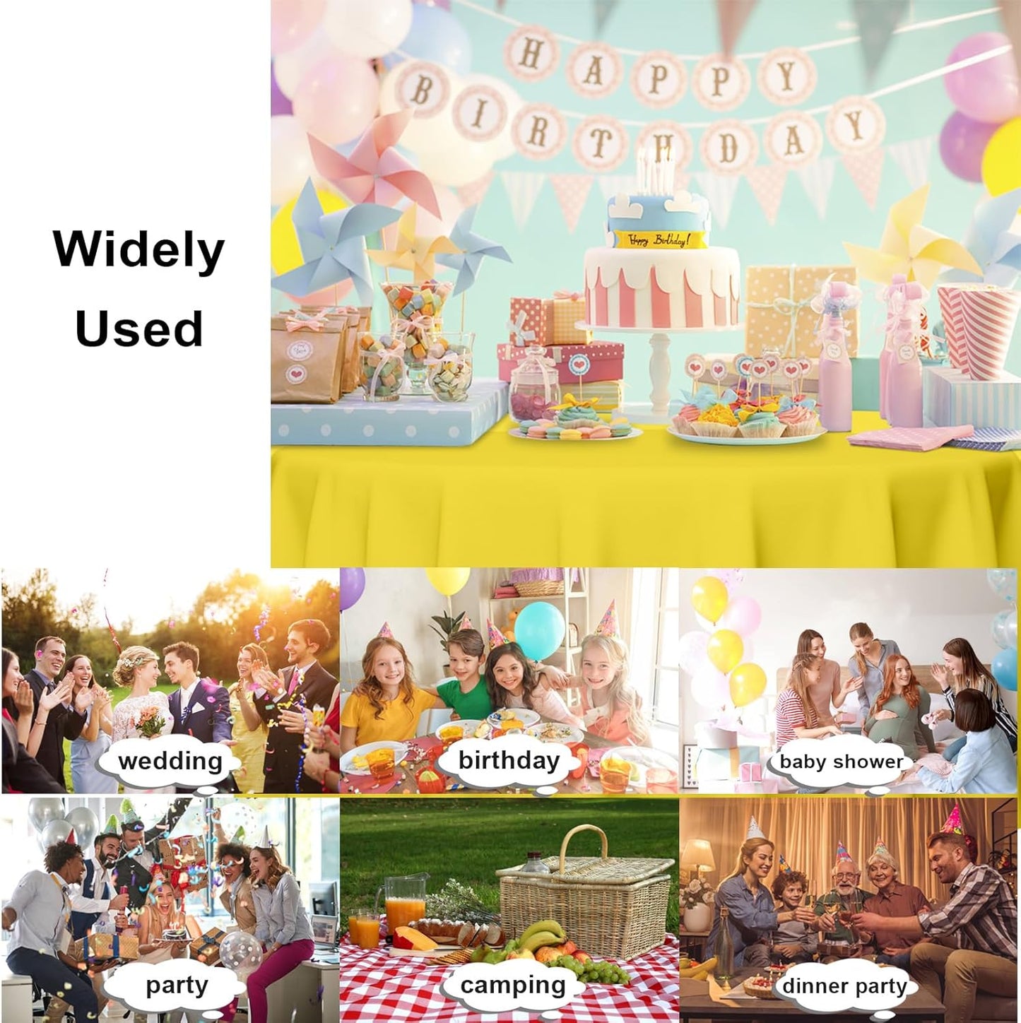 12 Pack Round Disposable Light Yellow Tablecloth, Light Yellow Plastic Table Cloths for Parties Disposable, 84x84 in Waterproof Camping Tablecloth for Birthday Party Baby Shower Picnic School