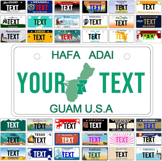 Custom Mini License Plate,Personalized Guam Bike License Plate - Select from All 50 States,3 Sizes - Customized Customizable State Car Tag Plates for Kids Bike, Bicycle,Toy Car,4x2 Inch