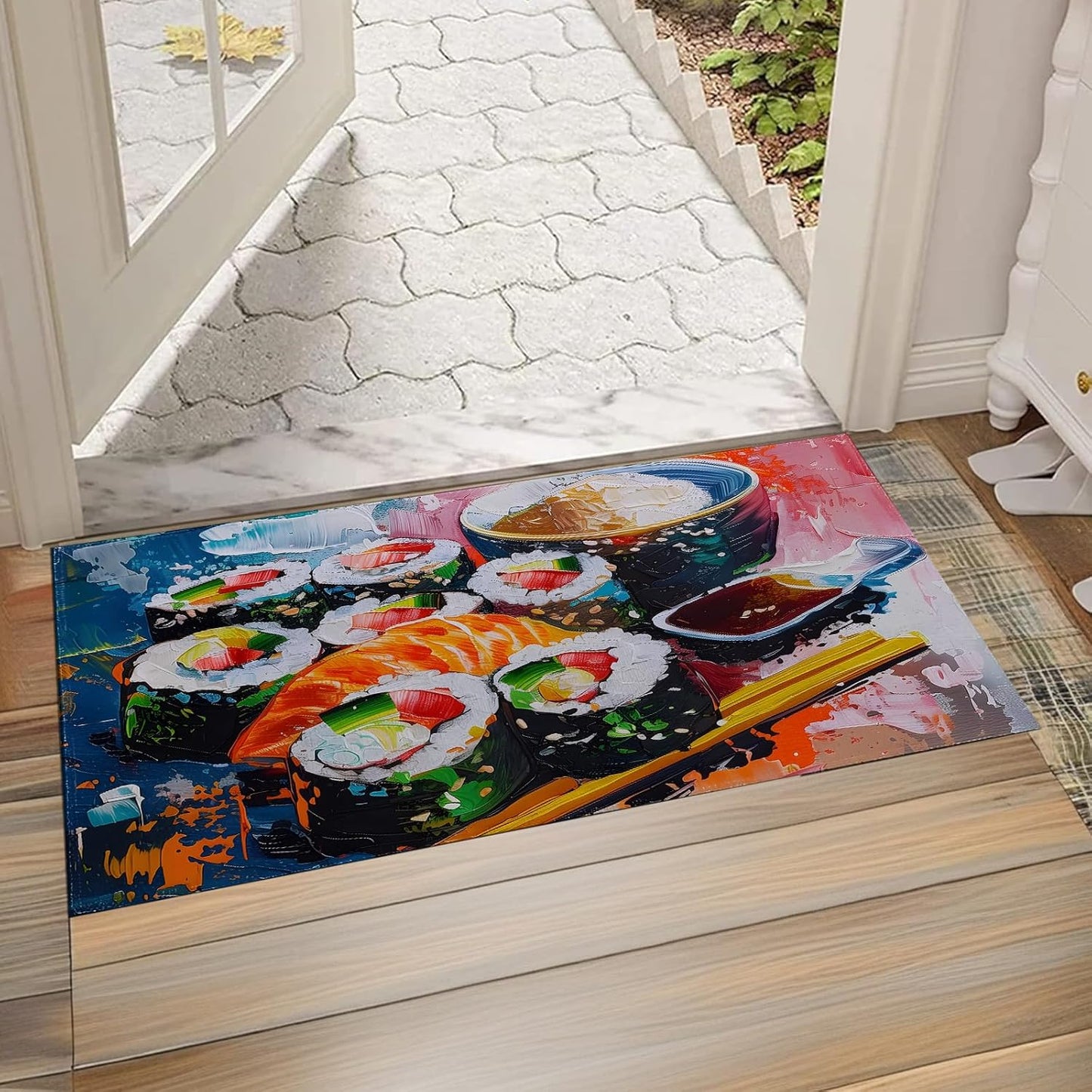 Colorful Sushi Indoor Doormat, Non-Woven Fabrics Non Slip Floor Mat 17x29.5 in Area Rug Quick Absorbent Entrance Rug Front Door Mat, Welcome Mats Entryway Rug Doormats for Kitchen Home Bedroom
